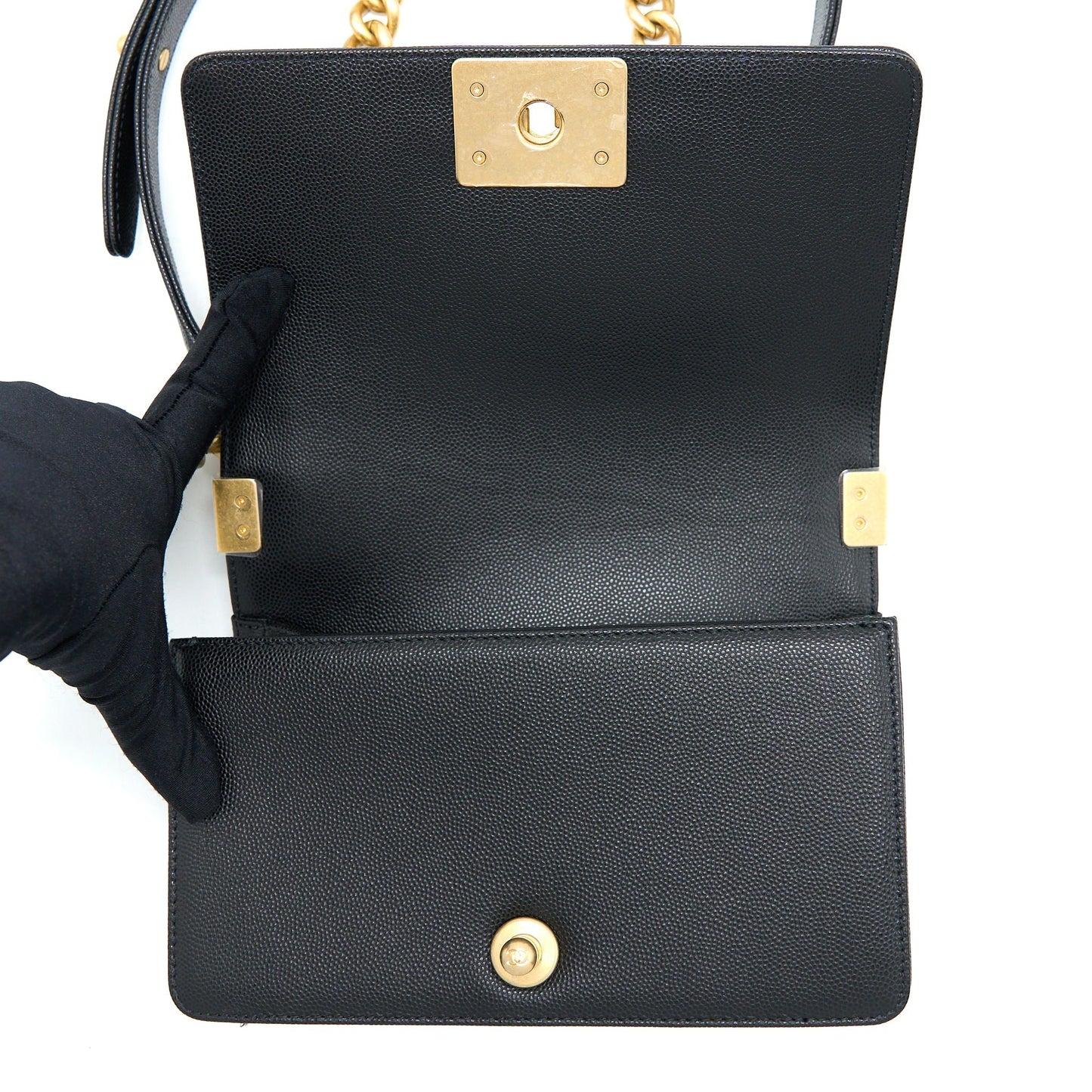 Chanel Small Boy Bag Caviar Black Brushed  (Microchip)