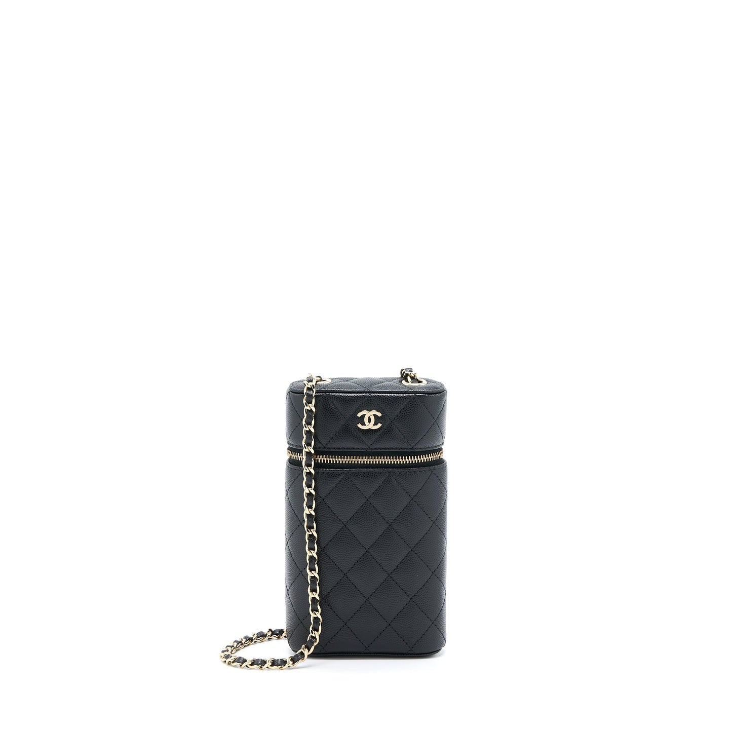 Chanel 21K Vanity Phone Holder With Chain Caviar Black L