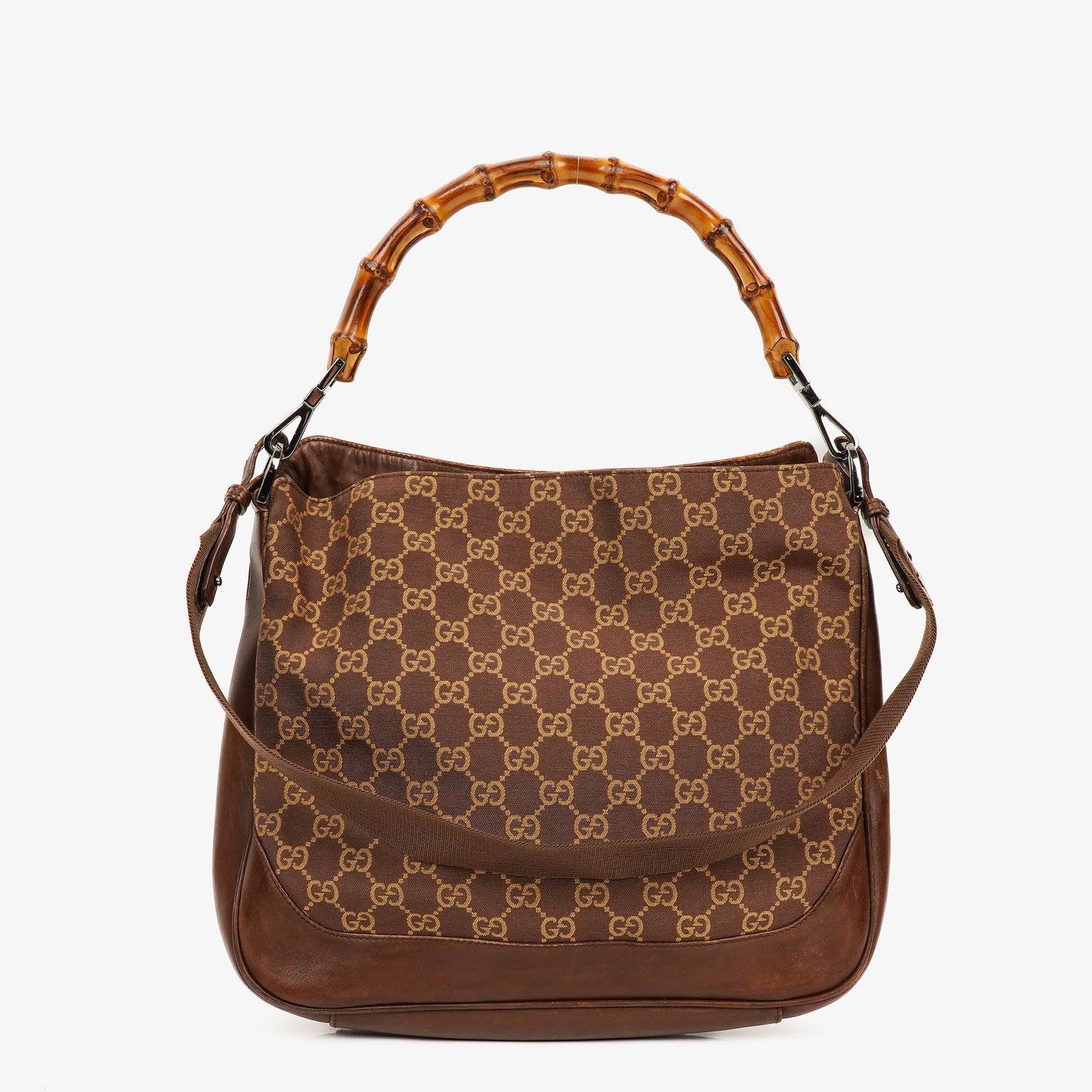 Gucci Bamboo Top Handle GG Canvas Brown/Biege Hobo Bag