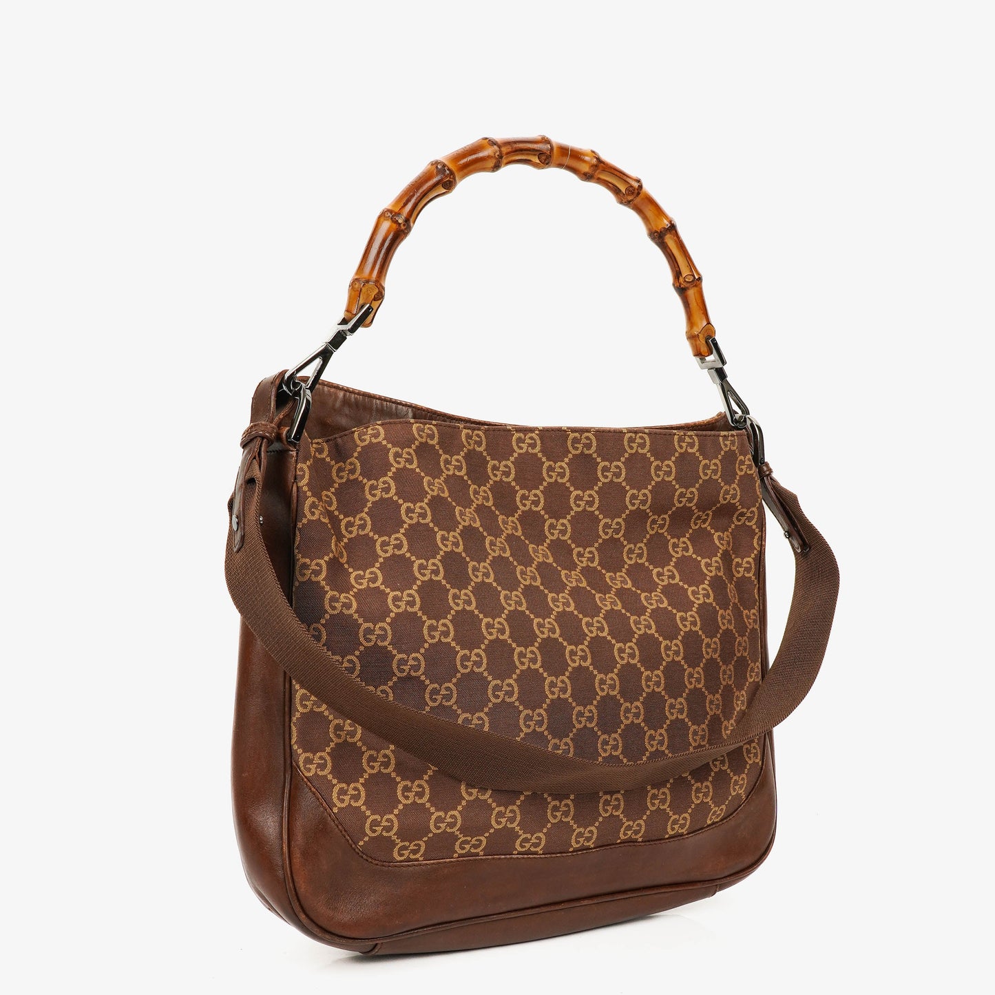Gucci Bamboo Top Handle GG Canvas Brown/Biege Hobo Bag