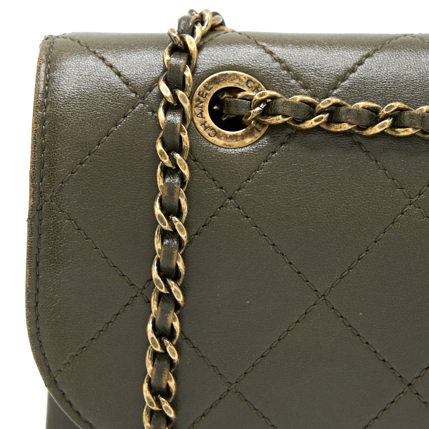 Chanel Messenger Flap Bag Lambskin Olive Green Ruthenium