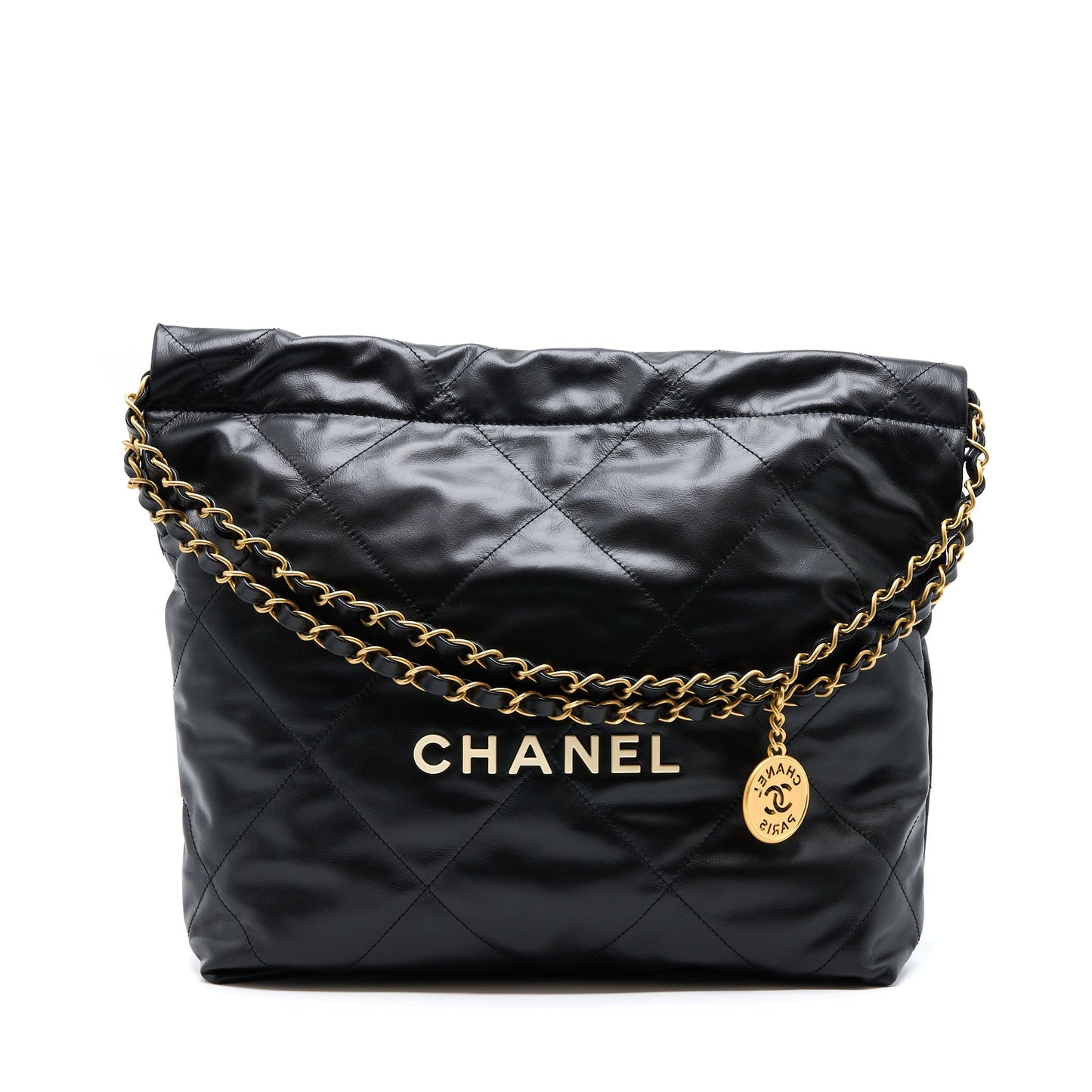 Chanel Small 22 Bag white letter Shiny Calfskin  (Microchip)