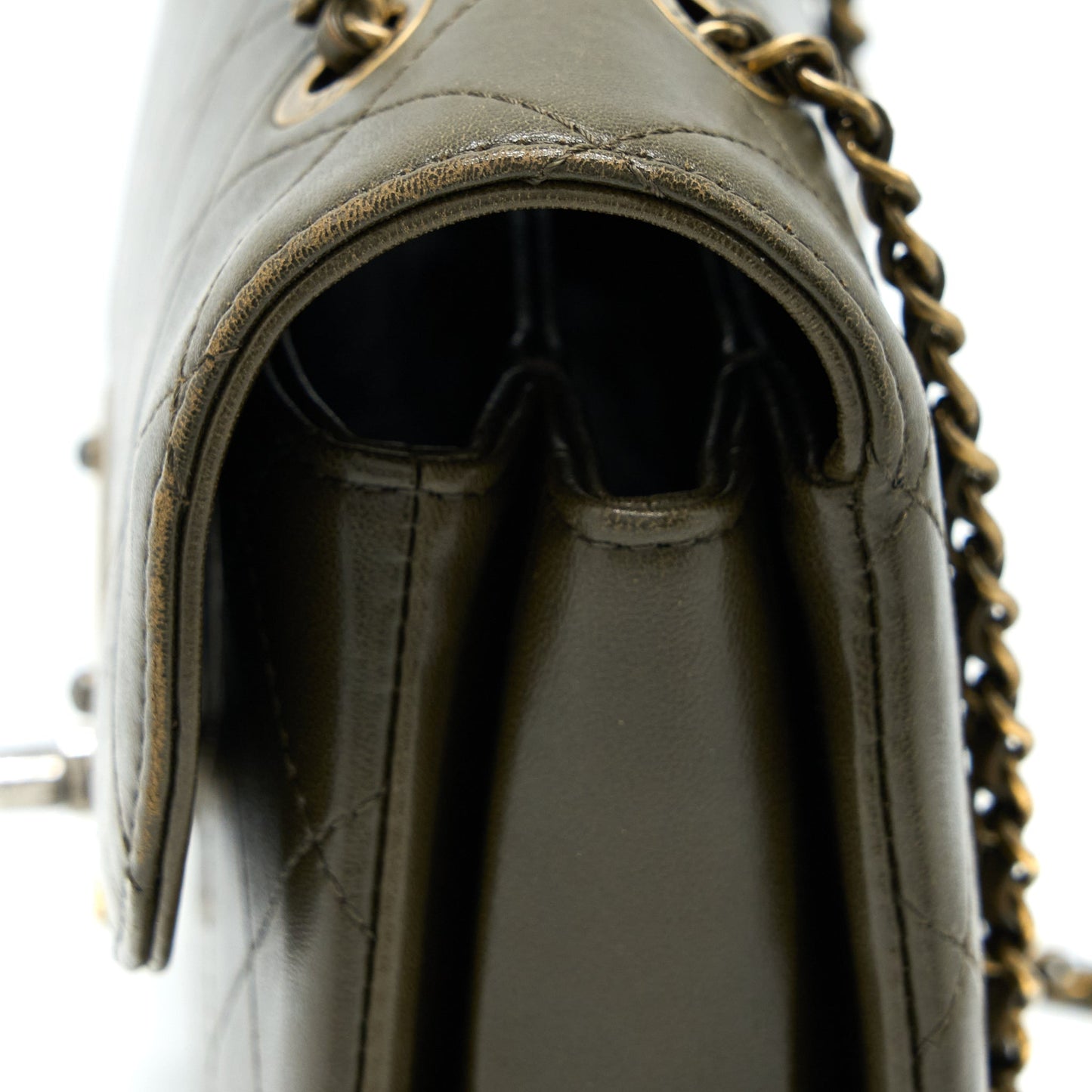 Chanel Messenger Flap Bag Lambskin Olive Green Ruthenium