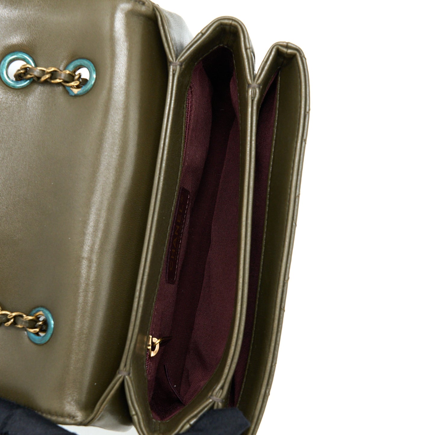 Chanel Messenger Flap Bag Lambskin Olive Green Ruthenium