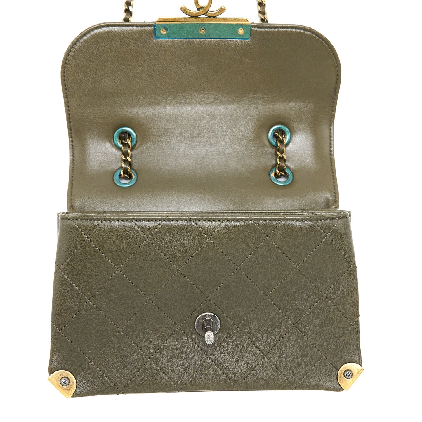 Chanel Messenger Flap Bag Lambskin Olive Green Ruthenium