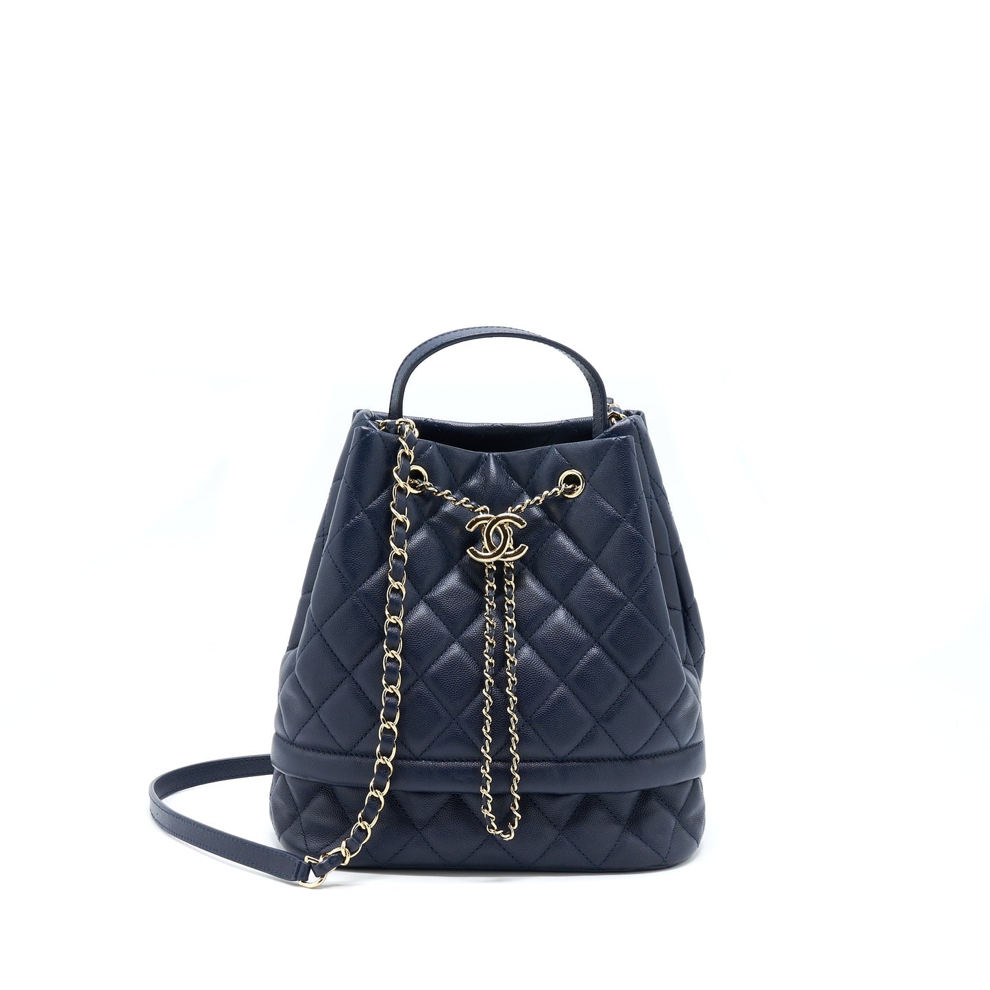 Chanel Top Handle Bucket Bag Caviar Navy Blue L
