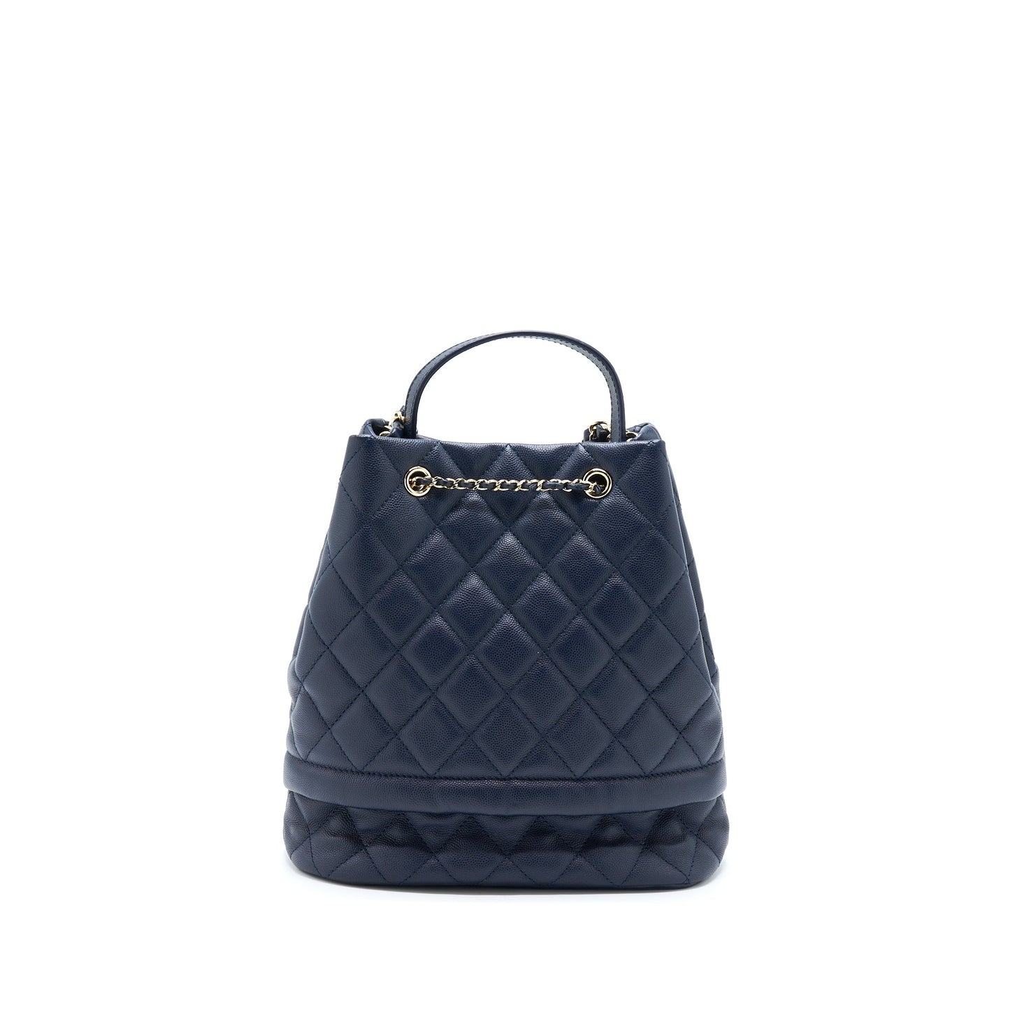 Chanel Top Handle Bucket Bag Caviar Navy Blue L