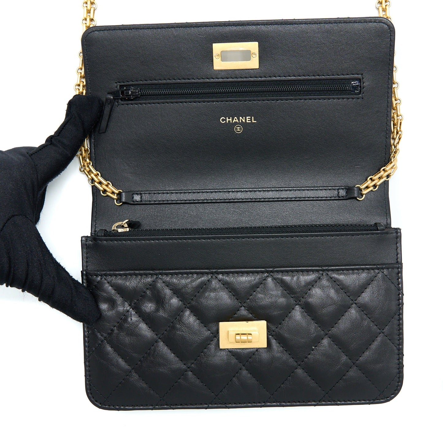 Chanel 2.55 Reissue Wallet on Chain Aged Calfskin Black Brushed  (Microchip)