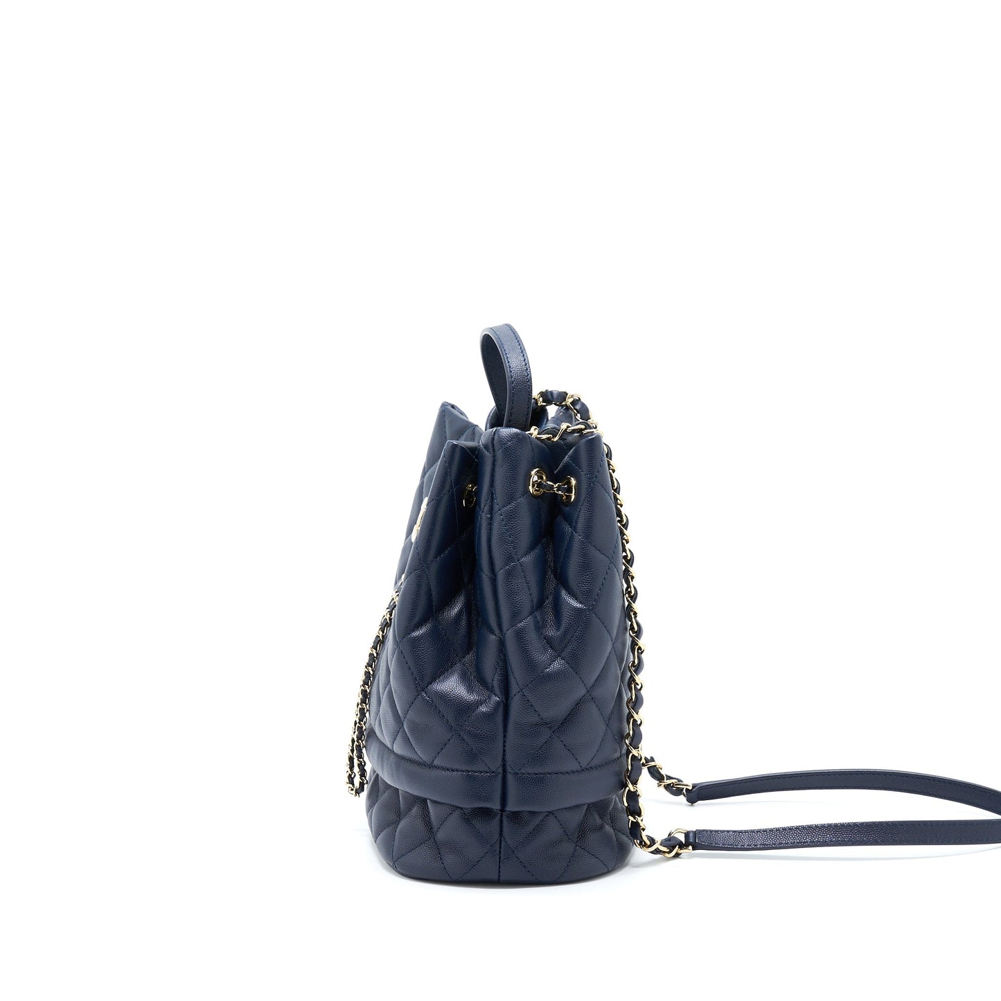 Chanel Top Handle Bucket Bag Caviar Navy Blue L