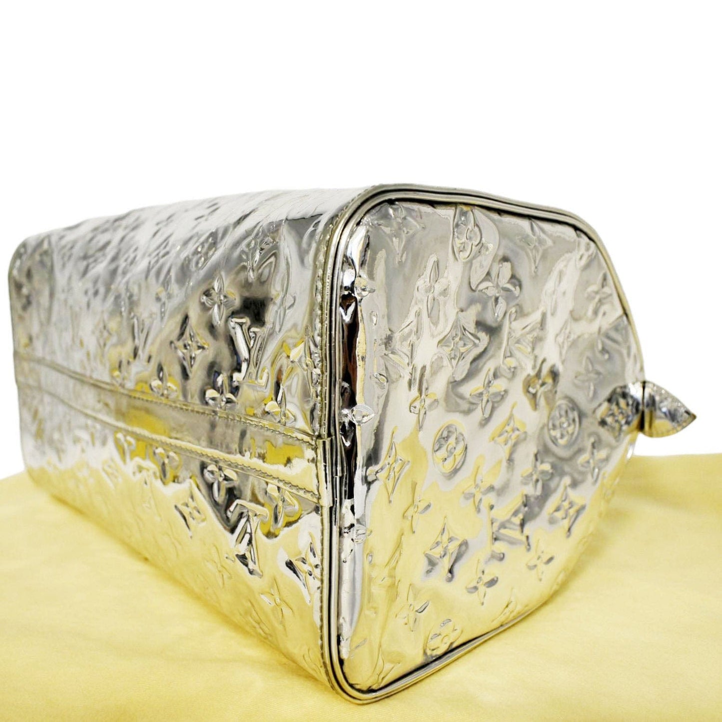 LOUIS VUITTON  30 Miroir Monogram Patent Leather Satchel Bag Metallic Silver
