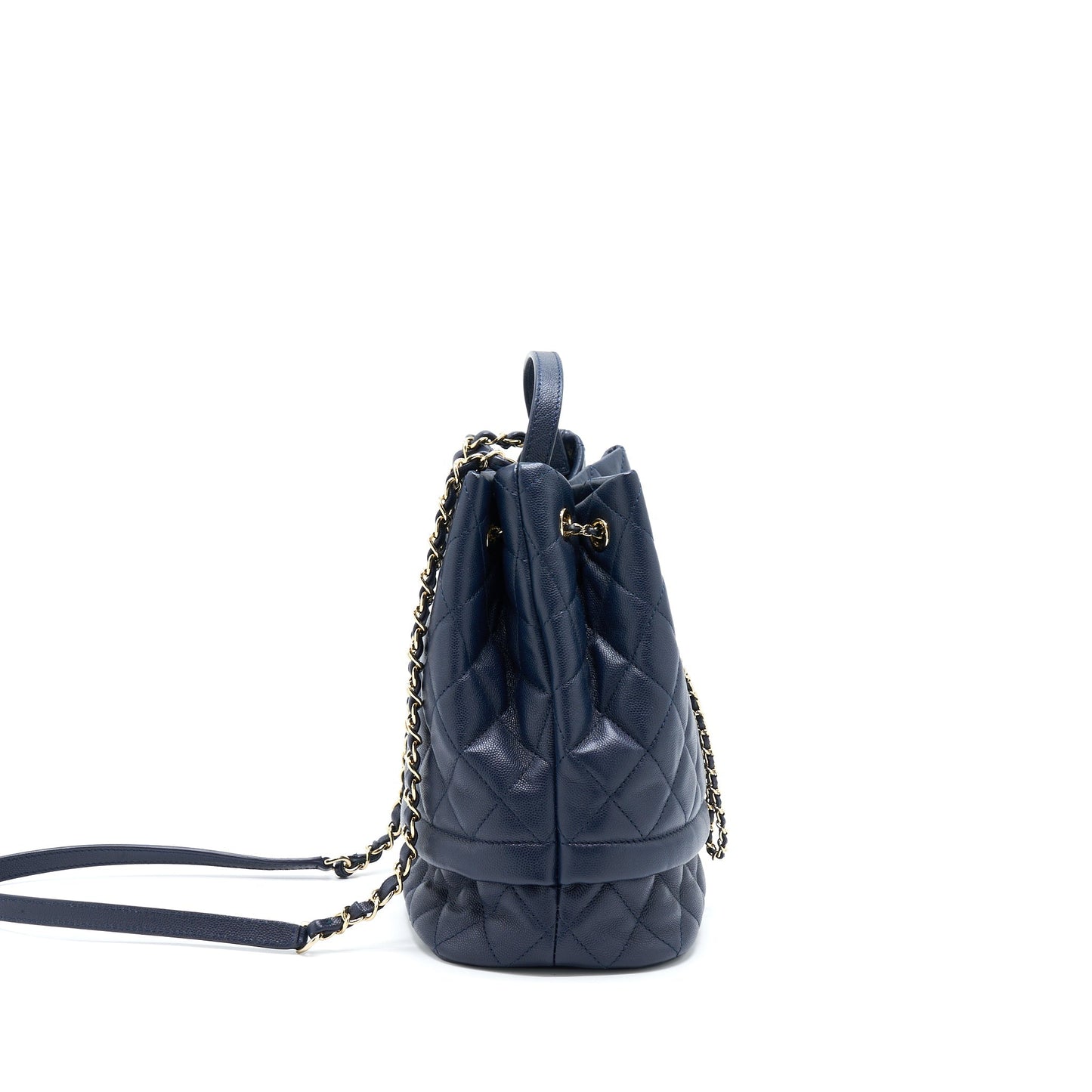 Chanel Top Handle Bucket Bag Caviar Navy Blue L