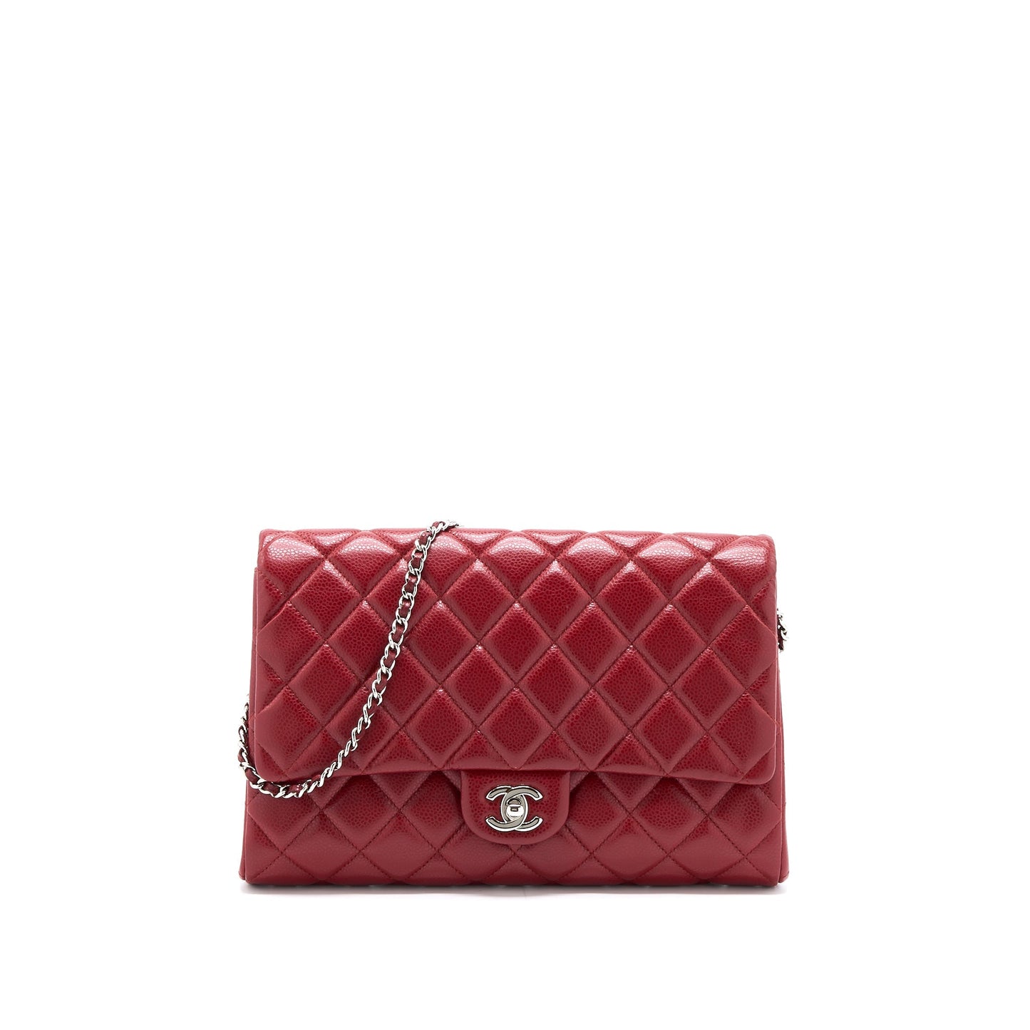 Chanel Classic Timeless Flap Clutch with Chain Caviar Red