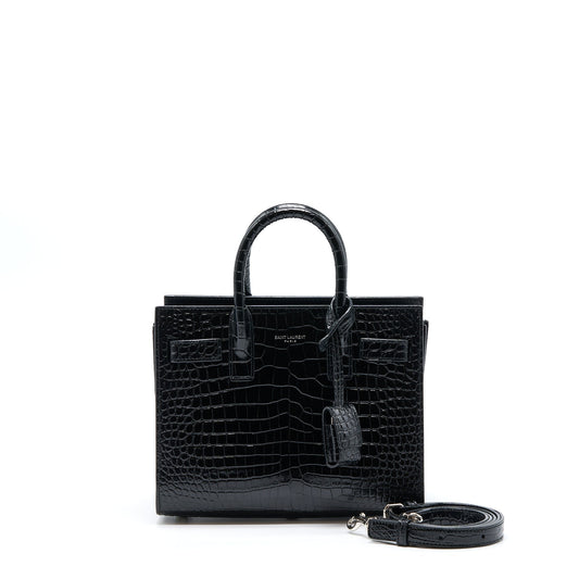 Saint Laurent/ Sac De Jour Nano Crocodile-Embossed Black