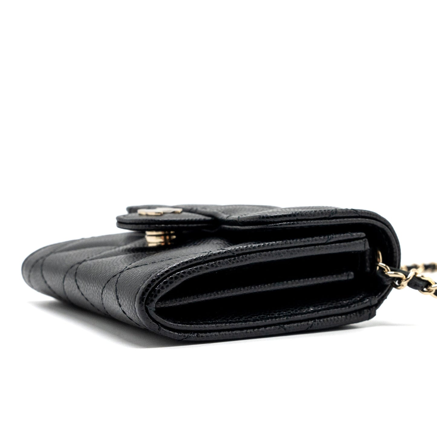 Chanel Card Holder With Chain Caviar Black L