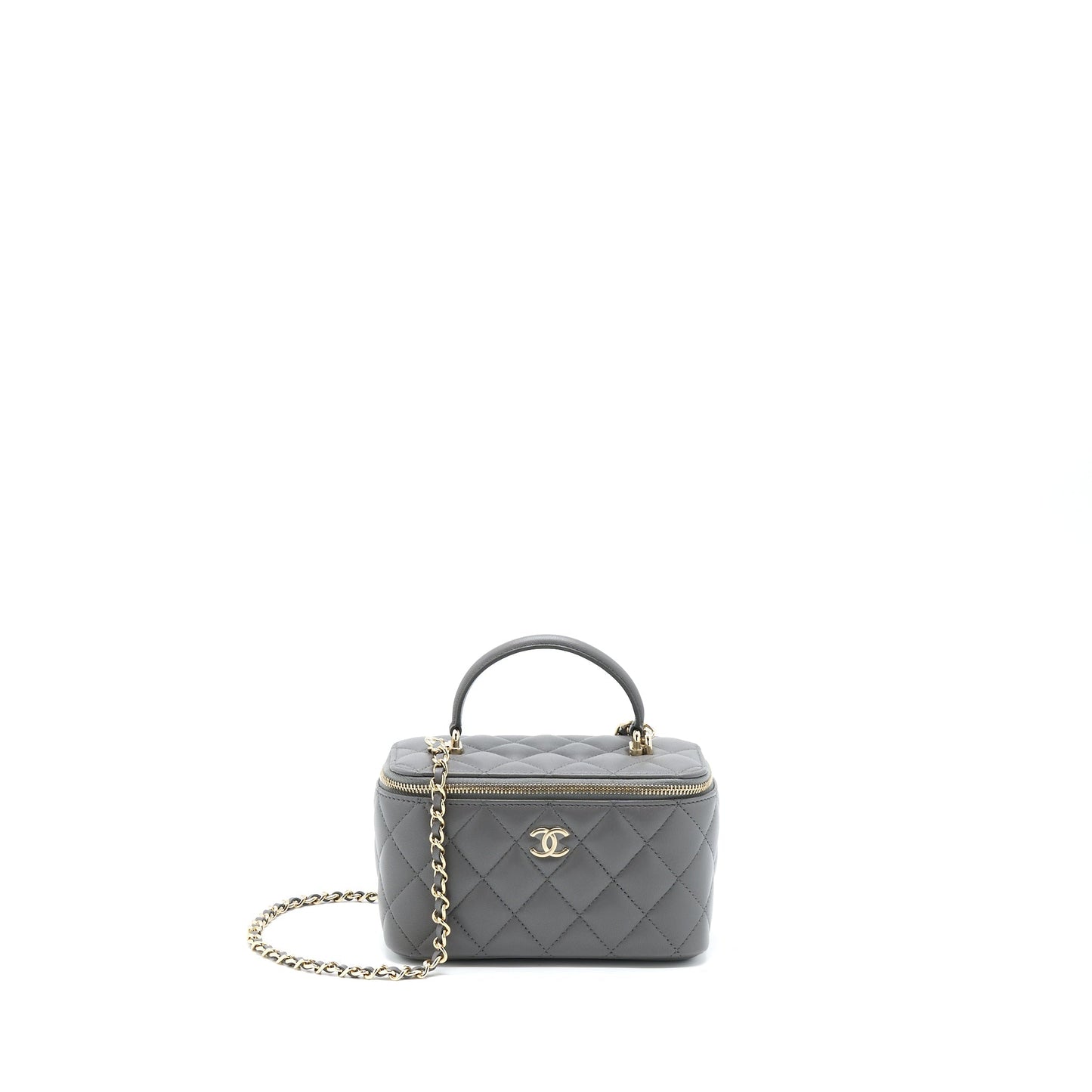 Chanel 22A Top Handle Long Vanity With Chain Lambskin Grey L