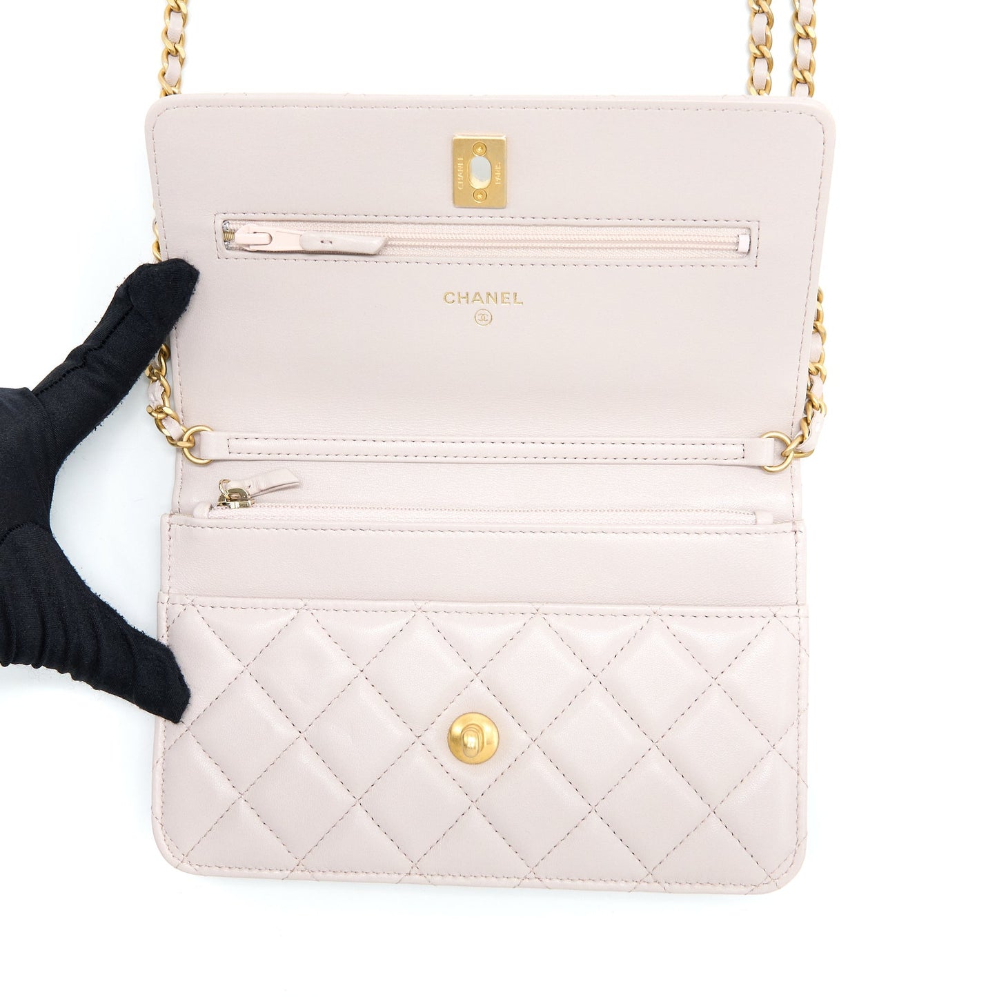 Chanel Pearl Crush Wallet on Chain Lambskin Lialic/Light Purple Brushed  (Microchip)
