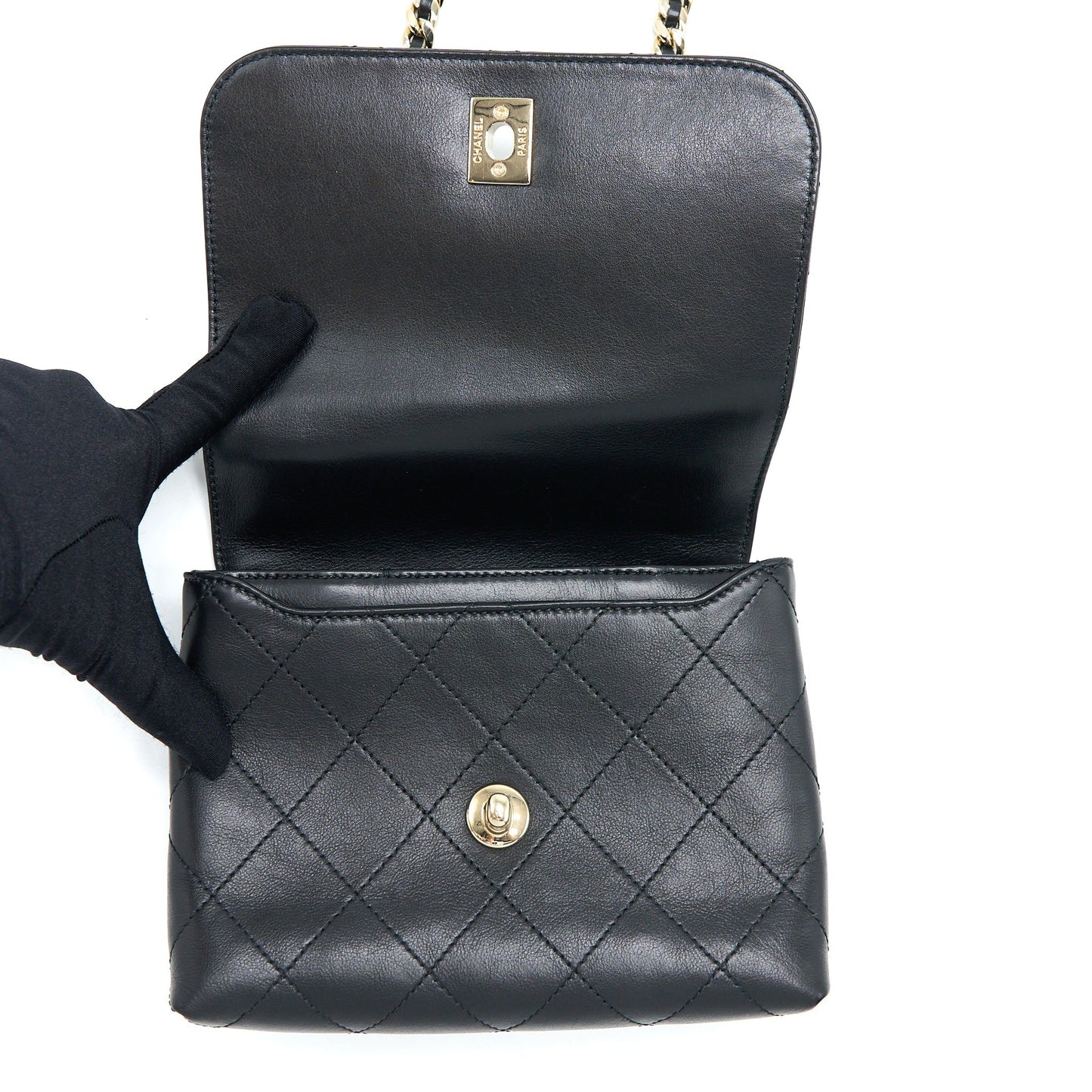 Chanel Seasonal Top Handle Flap Bag Calfskin Black