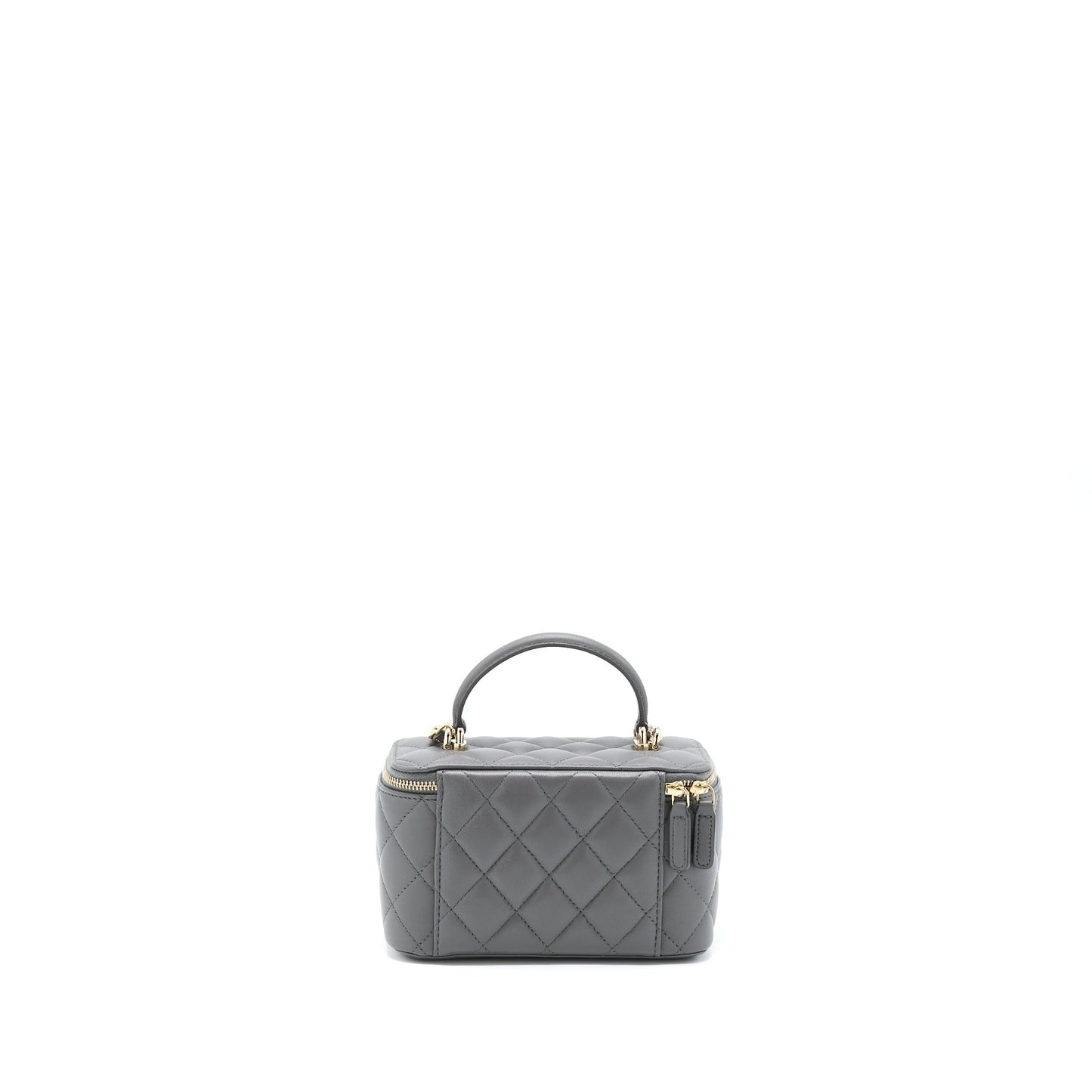 Chanel 22A Top Handle Long Vanity With Chain Lambskin Grey L