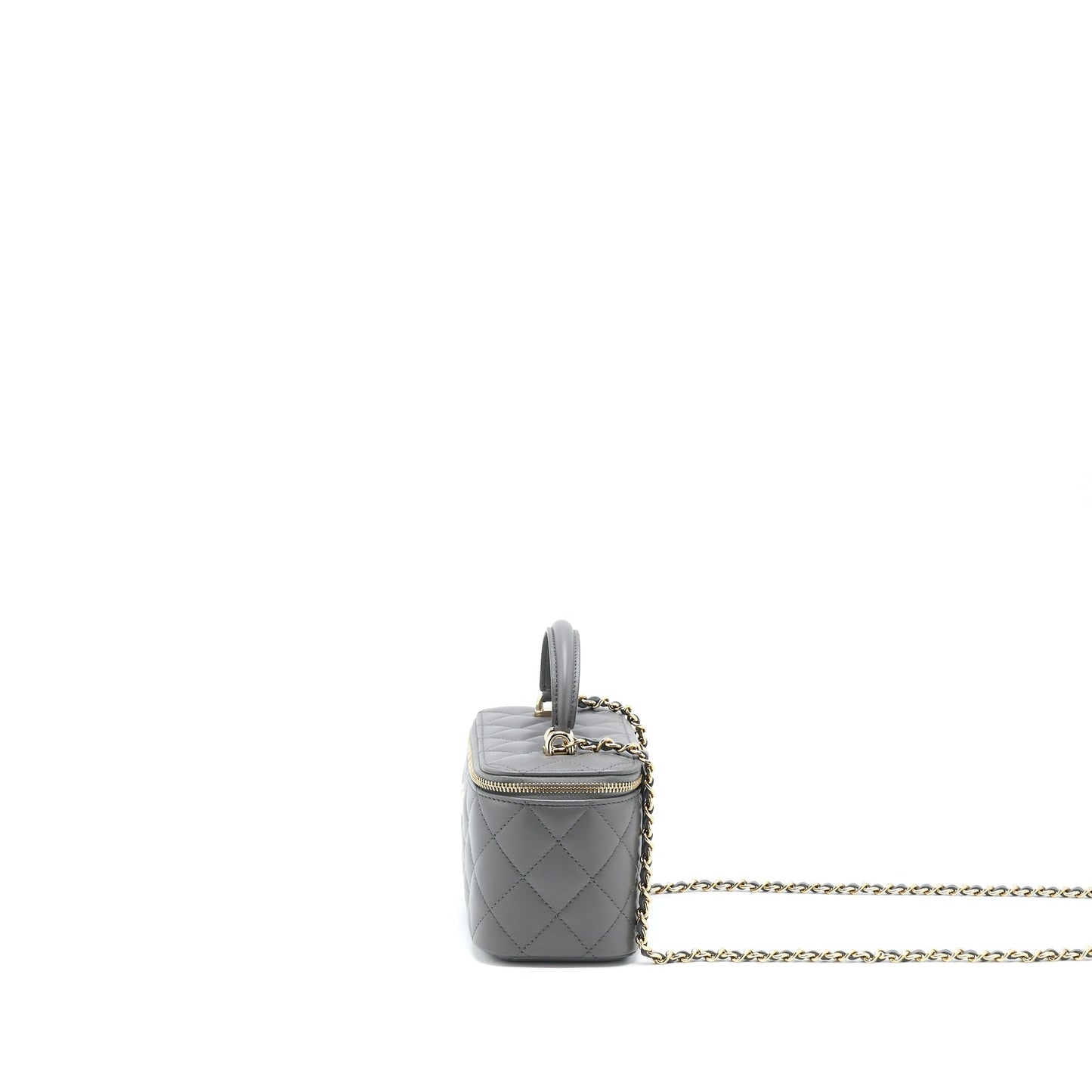Chanel 22A Top Handle Long Vanity With Chain Lambskin Grey L