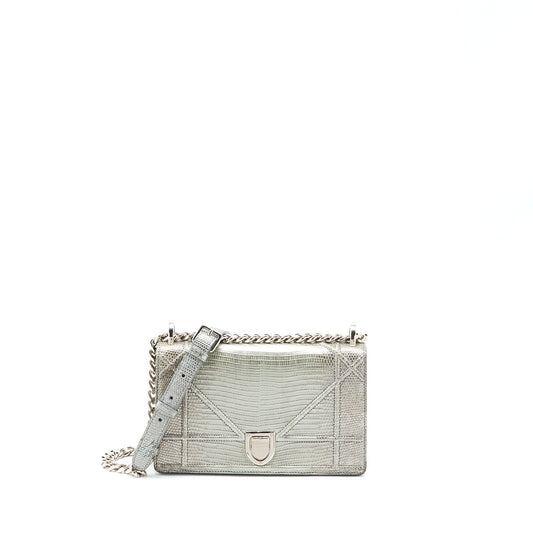 Dior Small Diorama Lizard Metallic Silver