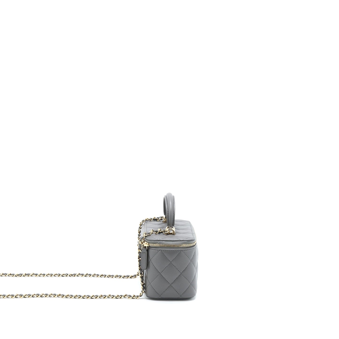 Chanel 22A Top Handle Long Vanity With Chain Lambskin Grey L