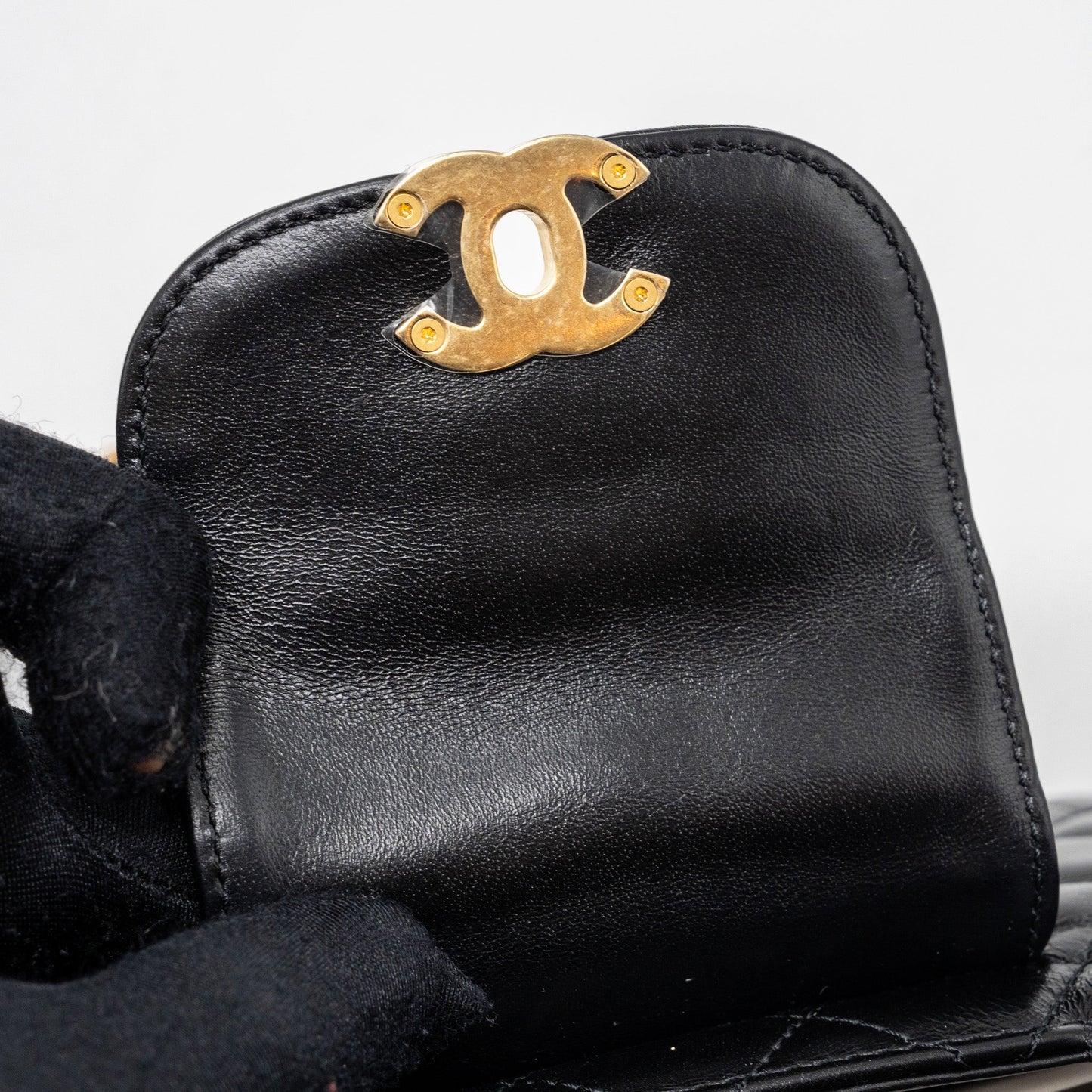 Chanel 23K mini kelly shopping tote bag Calfskin black  (microchip)