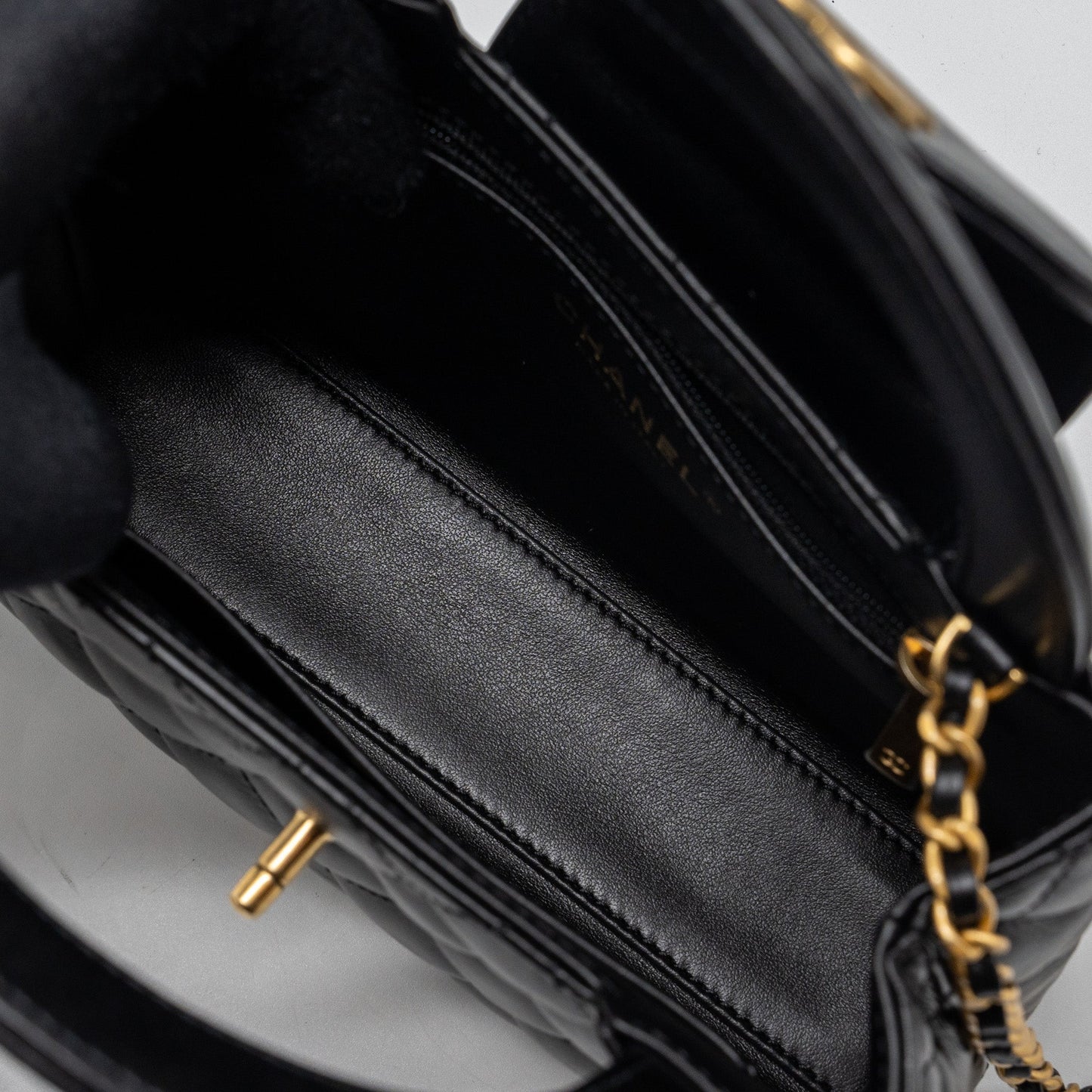Chanel 23K mini kelly shopping tote bag Calfskin black  (microchip)