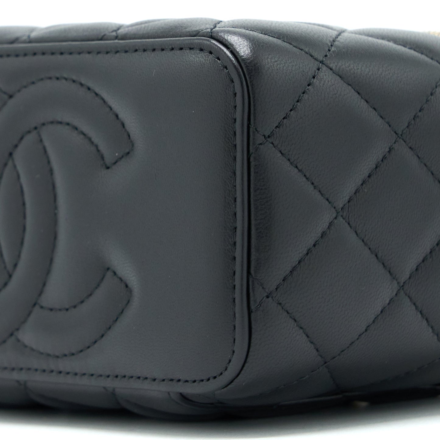 Chanel Leather Chain Top Handle Long Vanity Lambskin Black