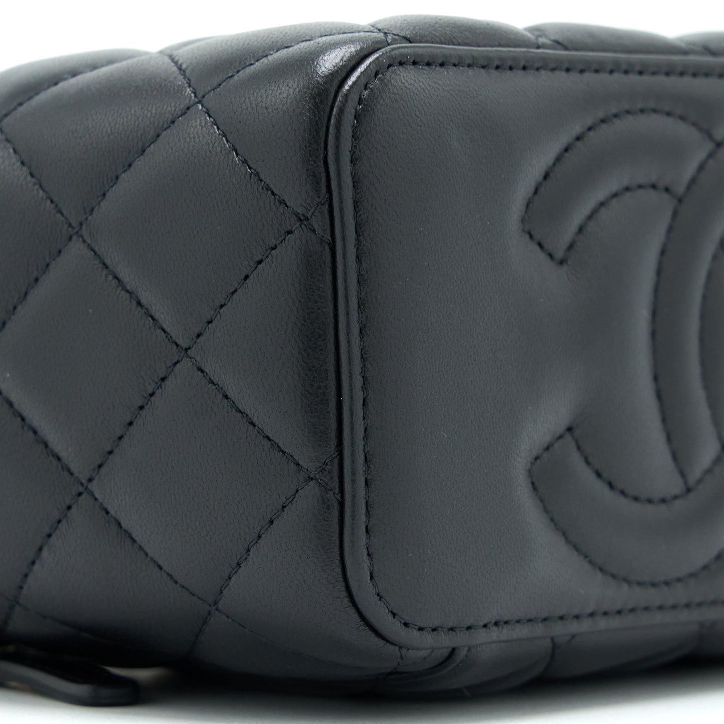 Chanel Leather Chain Top Handle Long Vanity Lambskin Black