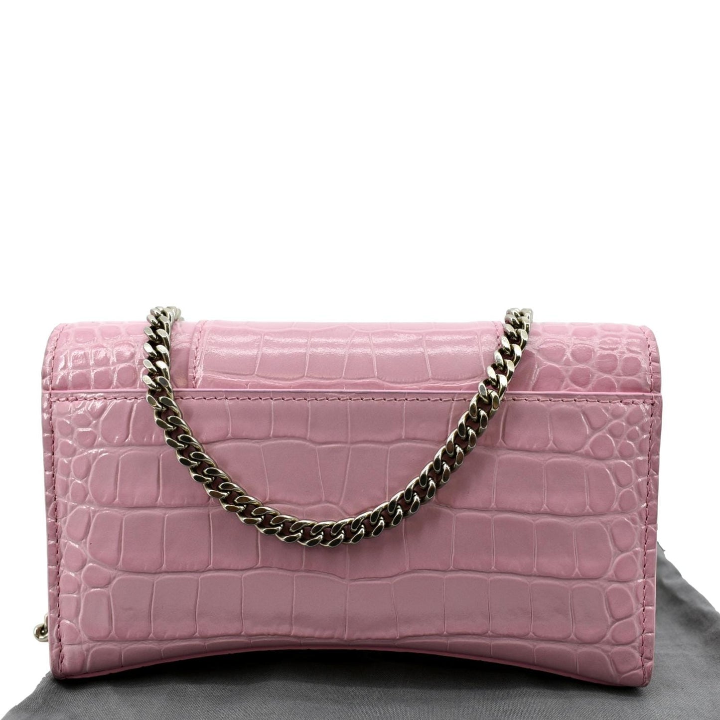 BALENCIAGA Hourglass Crocodile Embossed Chain Wallet Pink
