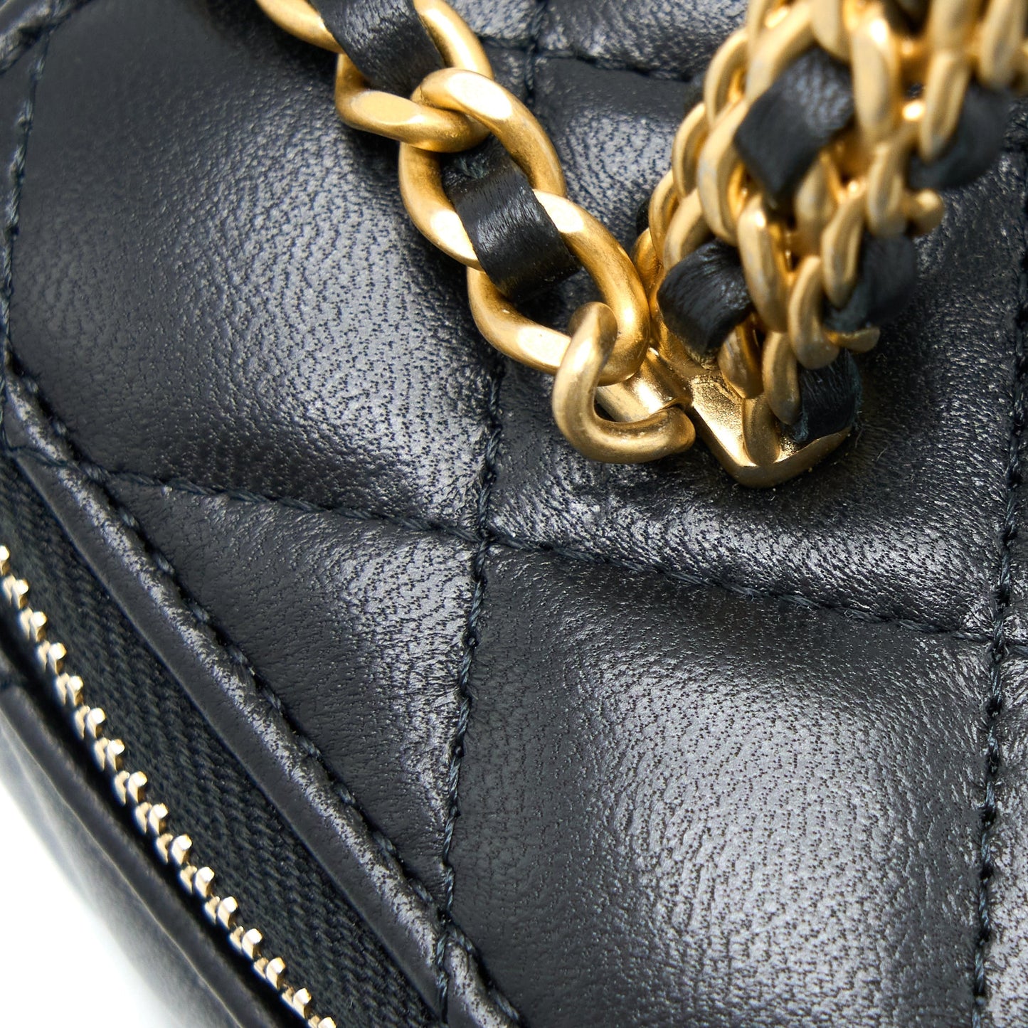 Chanel Leather Chain Top Handle Long Vanity Lambskin Black