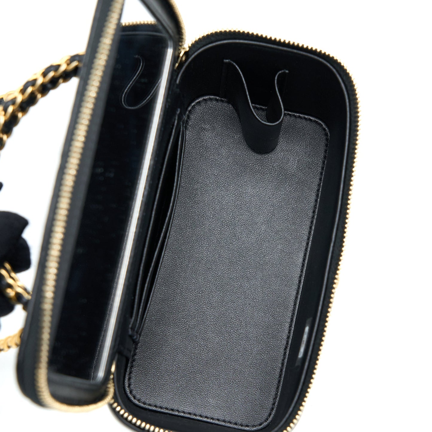 Chanel Leather Chain Top Handle Long Vanity Lambskin Black