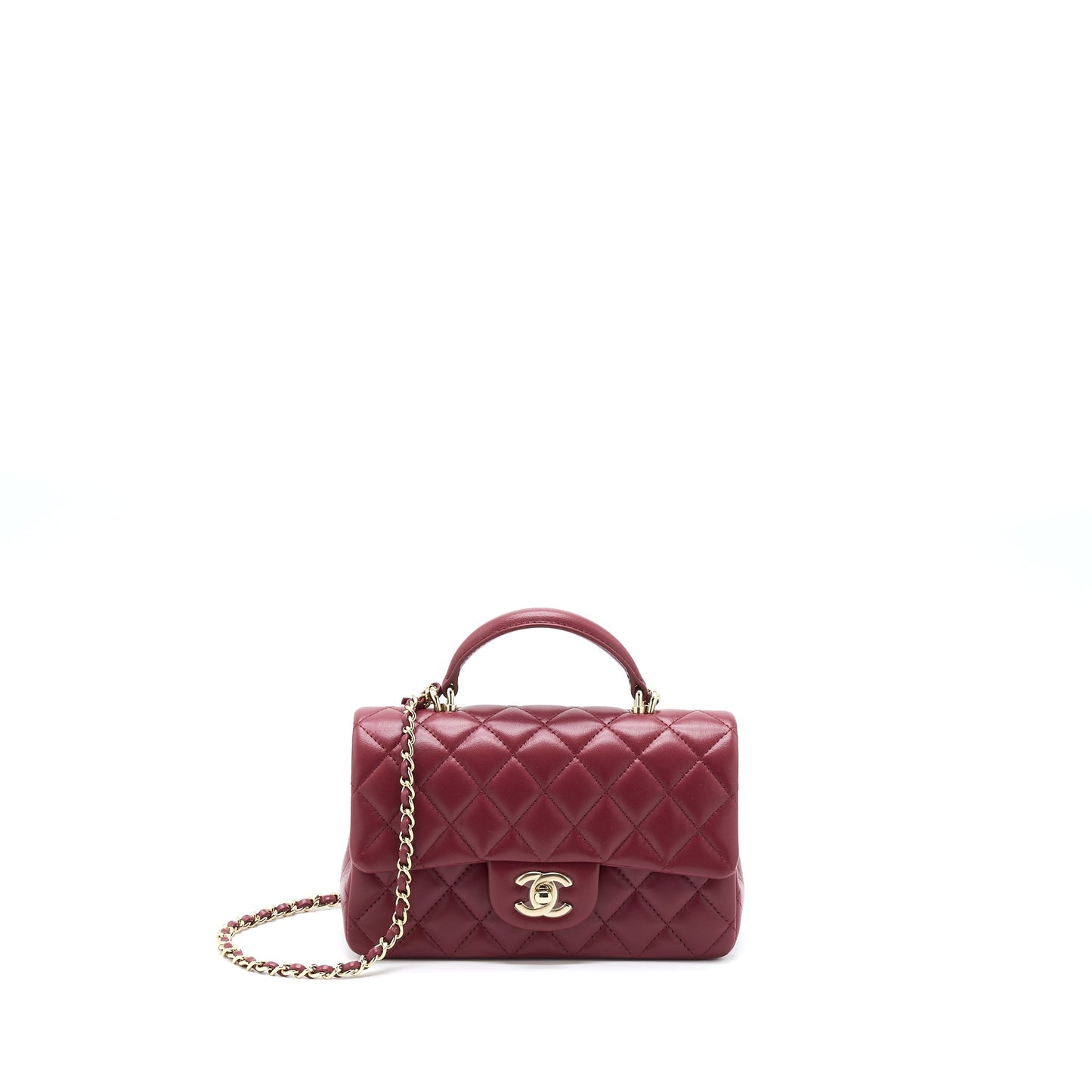 Chanel 22A Top Handle Mini Rectangular Flap Bag Lambskin Burgundy L