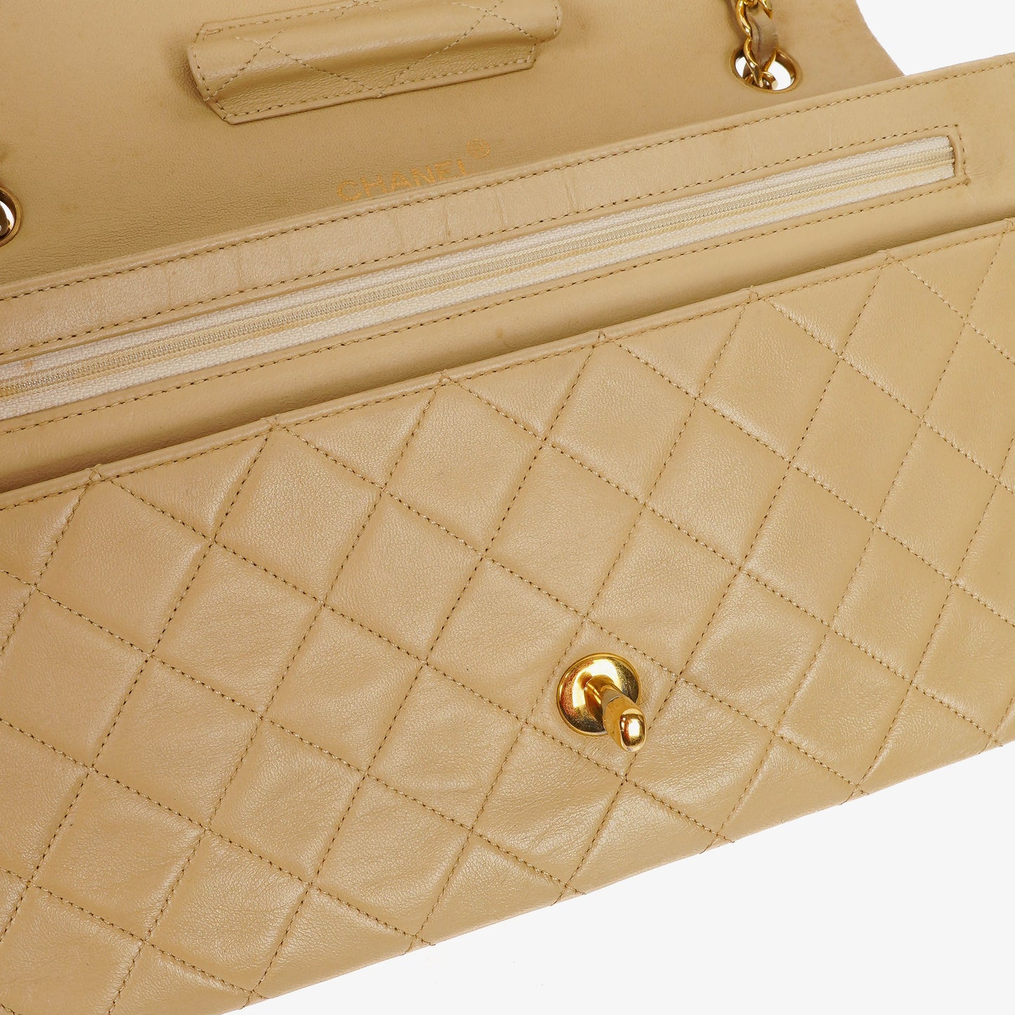Chanel Classic Single Flap Bag Neutral Beige Quilted Lambskin 24K Gold-Plated Hardware