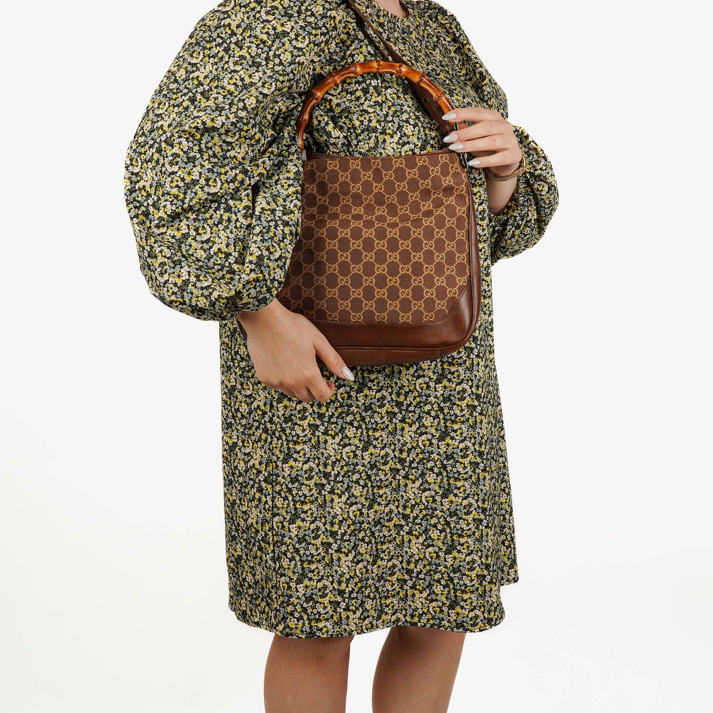 Gucci Bamboo Top Handle GG Canvas Brown/Biege Hobo Bag