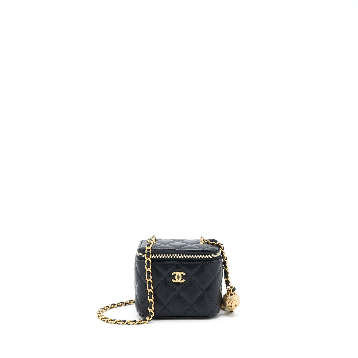 Chanel 22B Pearl Crush Mini Vanity With Chain Lambskin Black