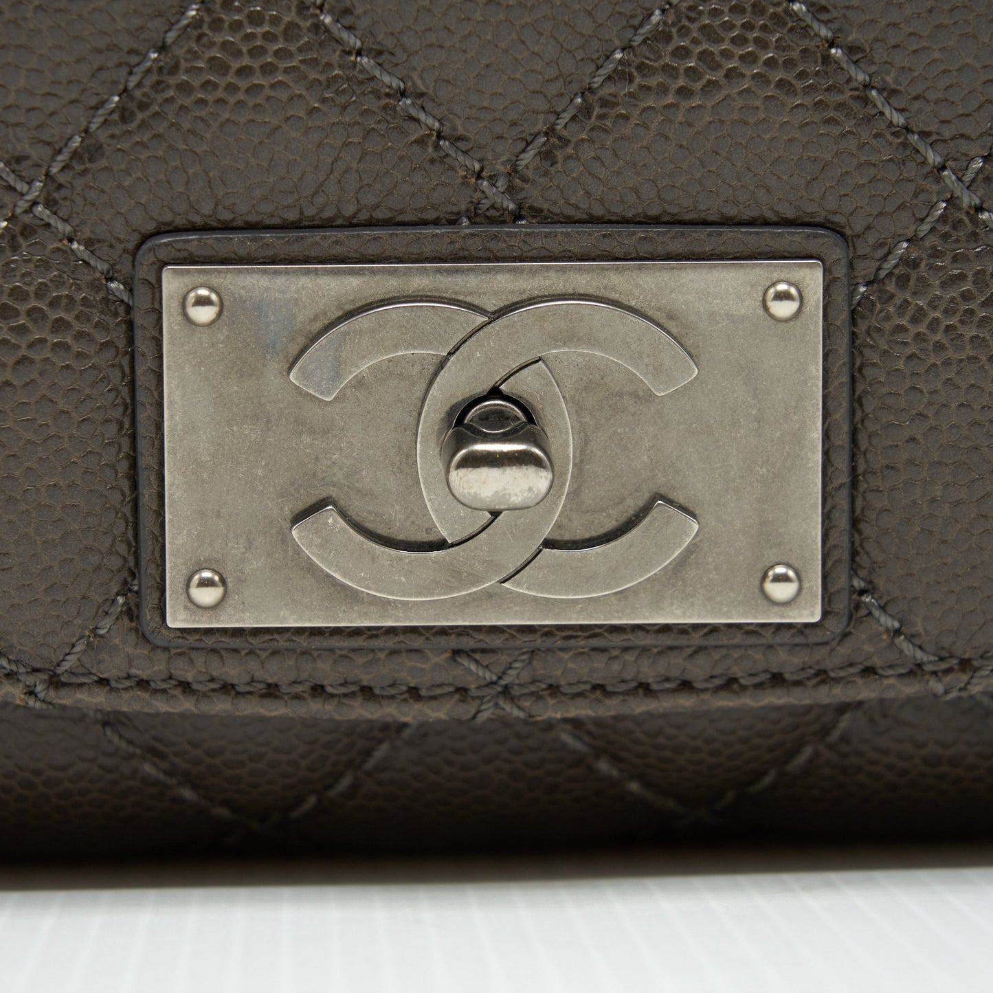 Chanel Flap Bag Caviar Dark Grey Ruthenium Sliver Hardware