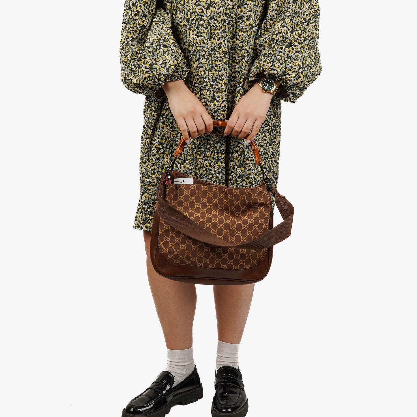 Gucci Bamboo Top Handle GG Canvas Brown/Biege Hobo Bag