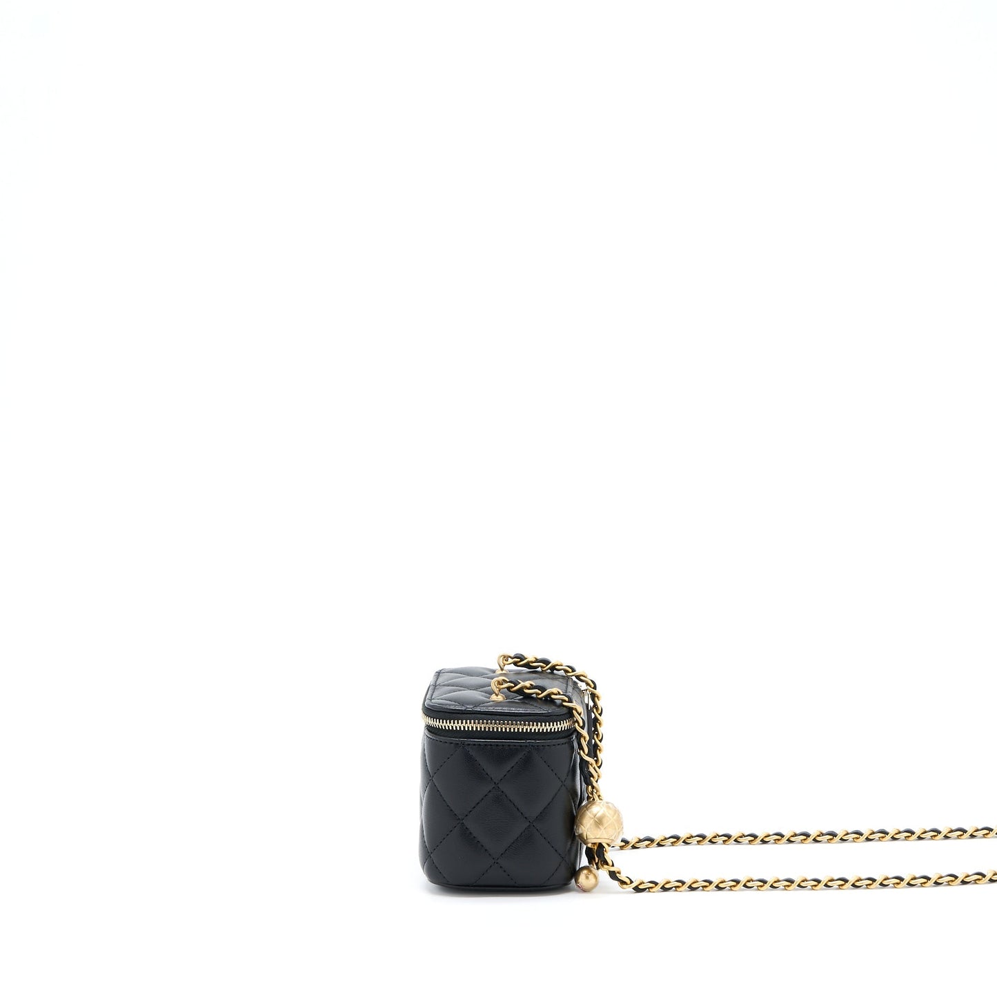 Chanel 22B Pearl Crush Mini Vanity With Chain Lambskin Black