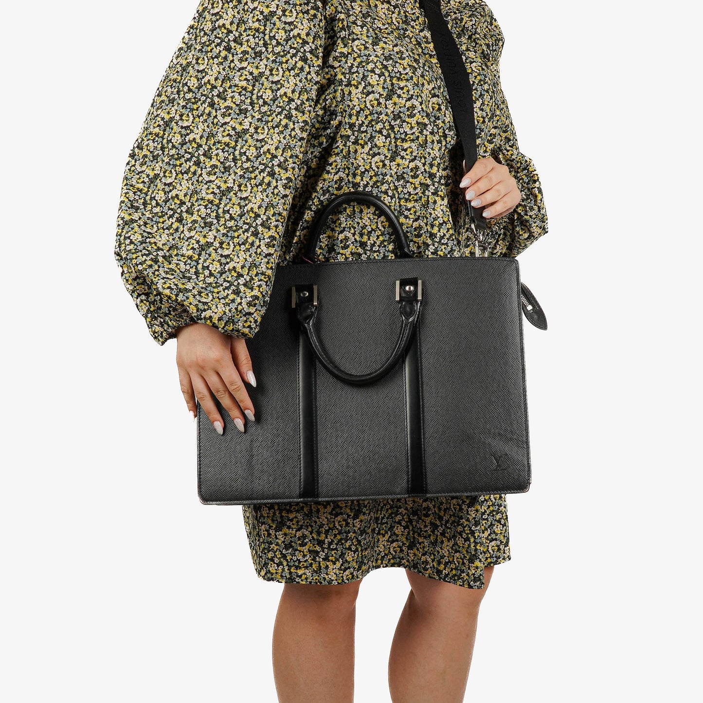 Louis Vuitton Lozan Black Taiga Leather Briefcase Bag