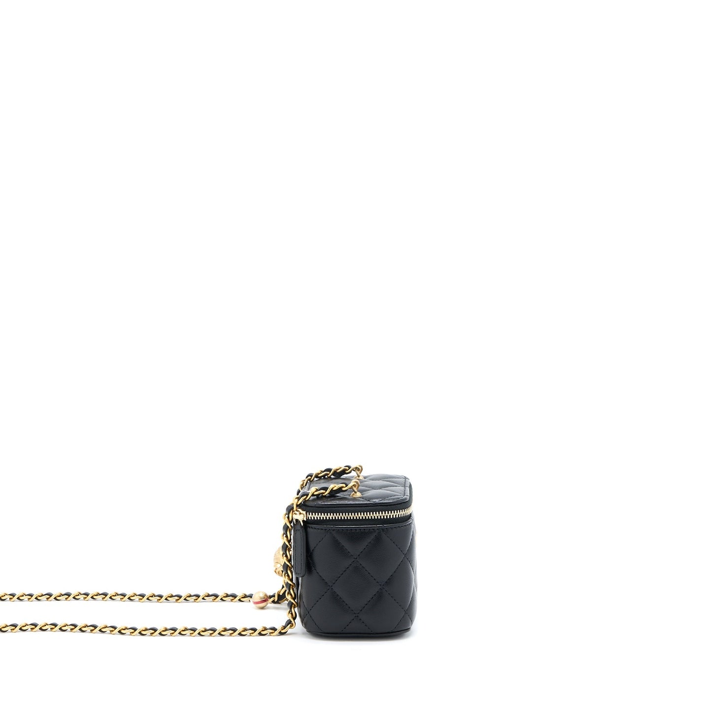 Chanel 22B Pearl Crush Mini Vanity With Chain Lambskin Black