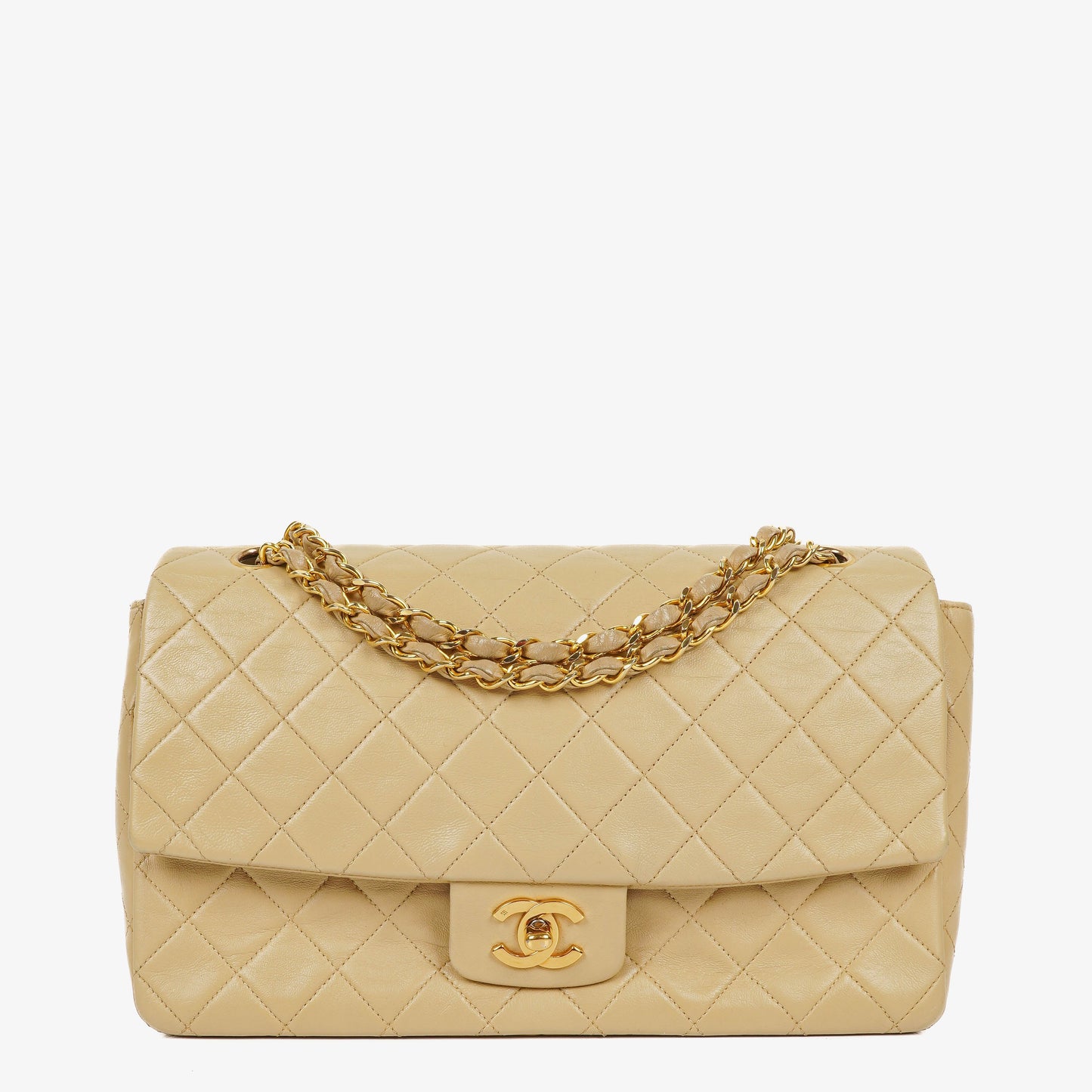 Chanel Classic Single Flap Bag Neutral Beige Quilted Lambskin 24K Gold-Plated Hardware