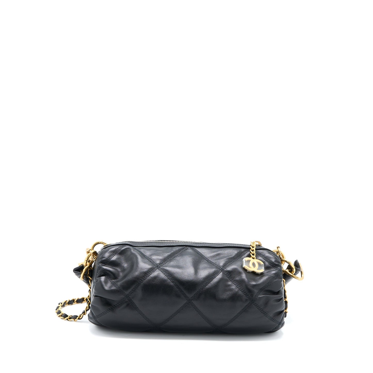 Chanel Mini Bowling Bag with Chain Lambskin Black Brushed  (Microchip)
