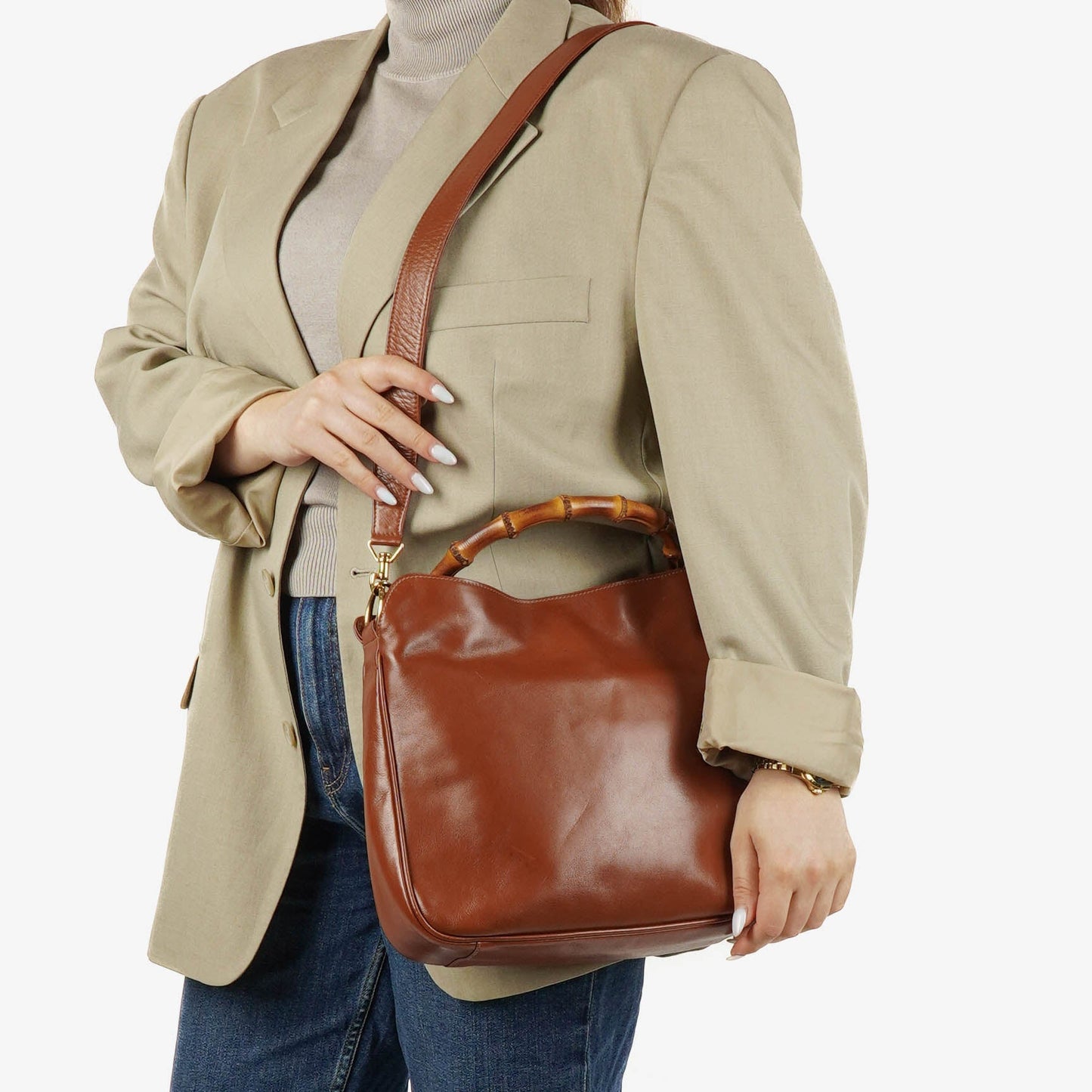 Gucci Bamboo Top Handle Brown Leather Hobo Bag