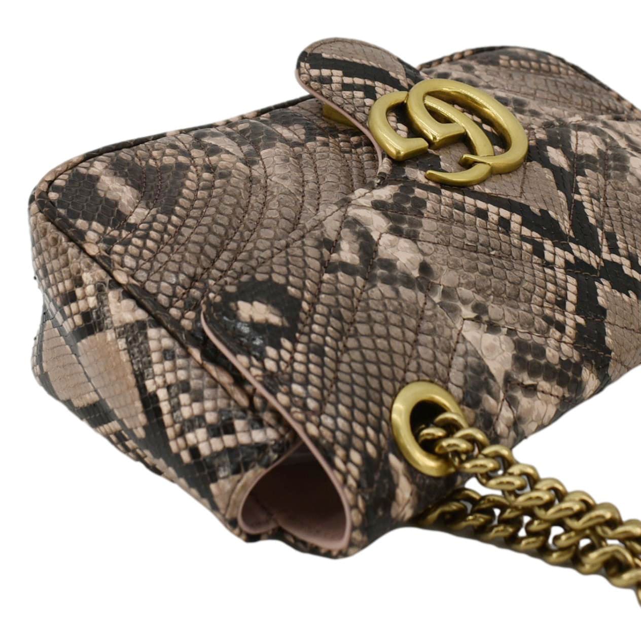 GUCCI GG Marmont Snake Print Leather Crossbody Bag Brown 443497