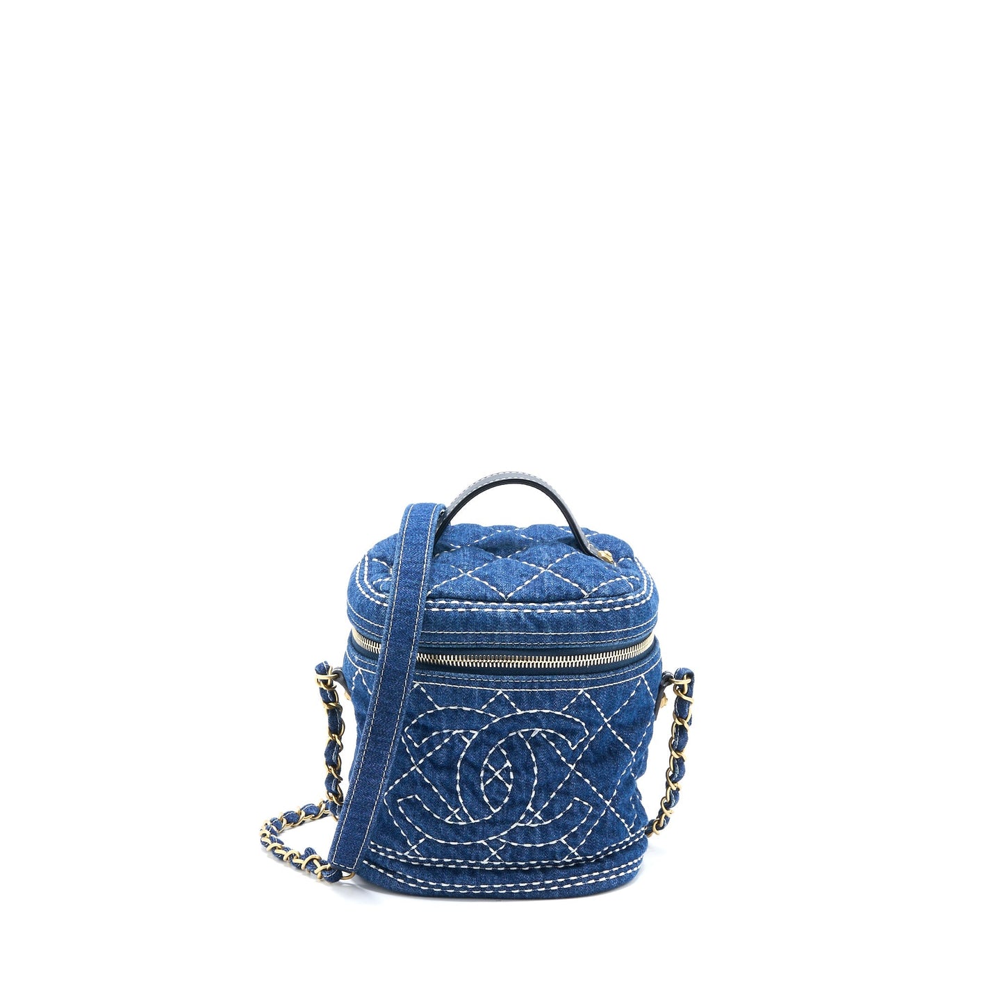Chanel Top Handle Crossbody Vanity Case Denim Blue Brushed