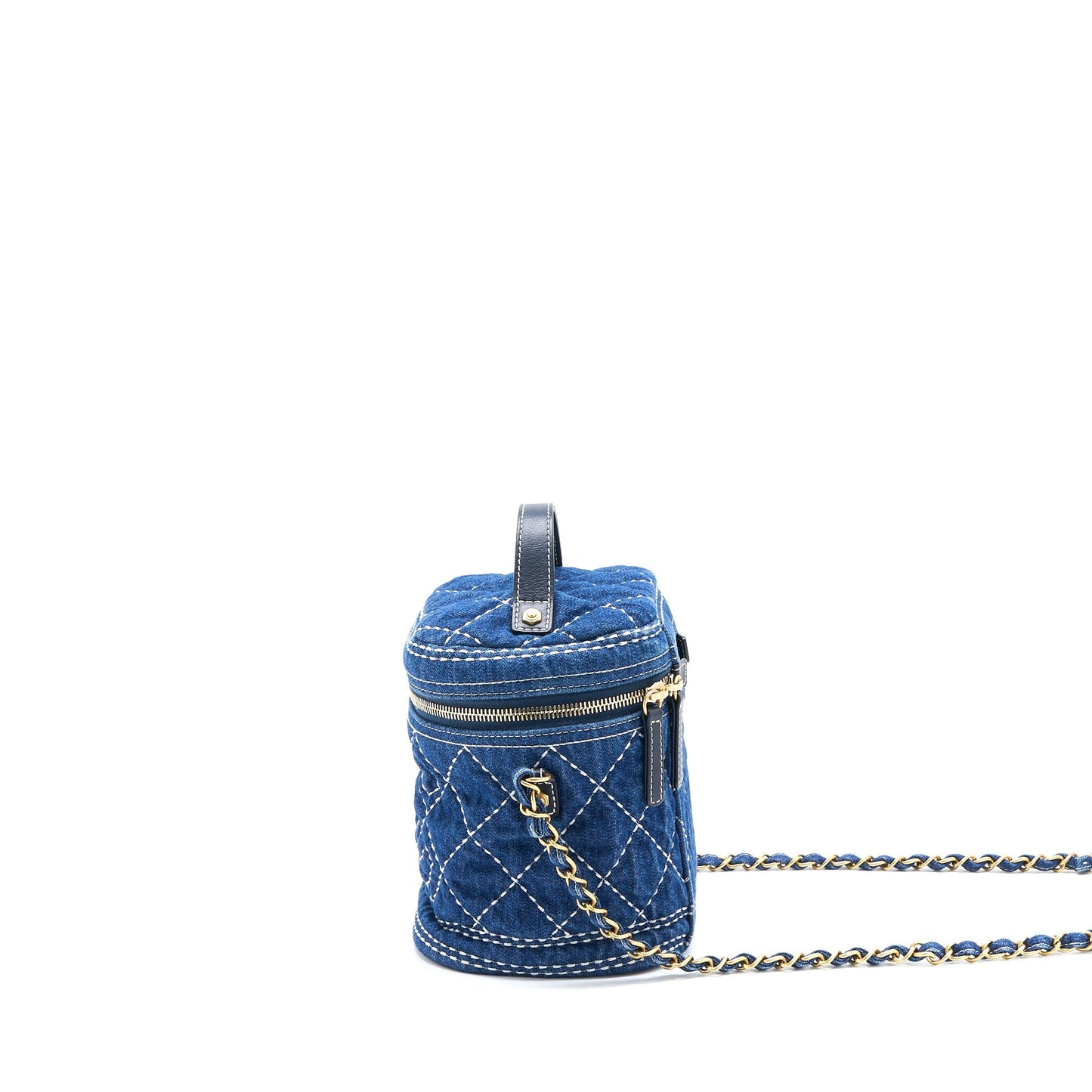 Chanel Top Handle Crossbody Vanity Case Denim Blue Brushed