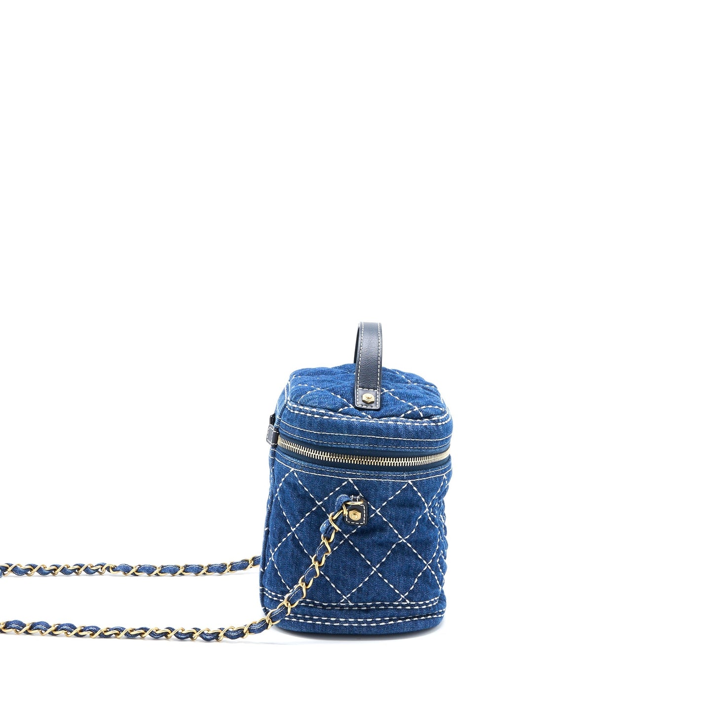 Chanel Top Handle Crossbody Vanity Case Denim Blue Brushed