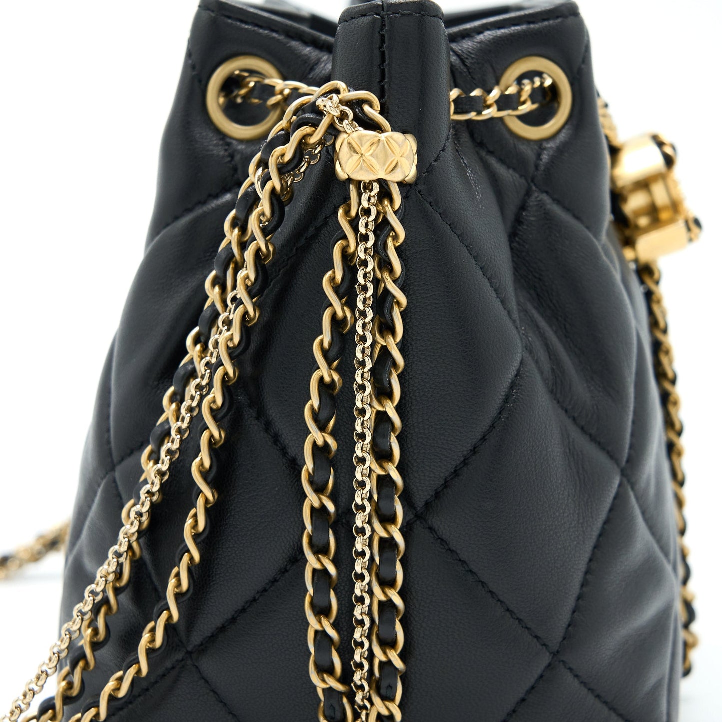 Chanel Drawstring Bucket Bag Lambskin Black  (Microchip)