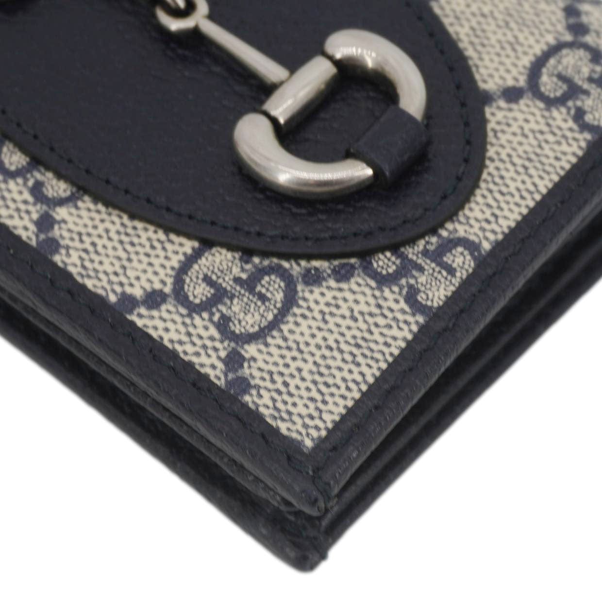 GUCCI Horsebit 1955 GG Supreme Canvas Card Case Wallet Beige 621887